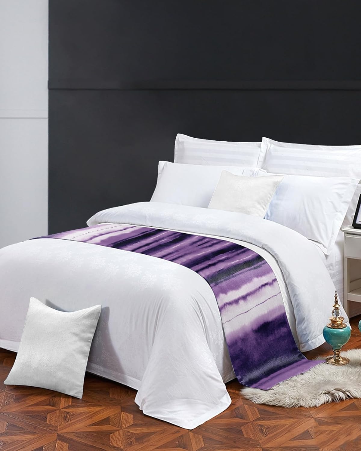 Sabolny Abstract Purple Bed Runner Scarf for Queen Full Size