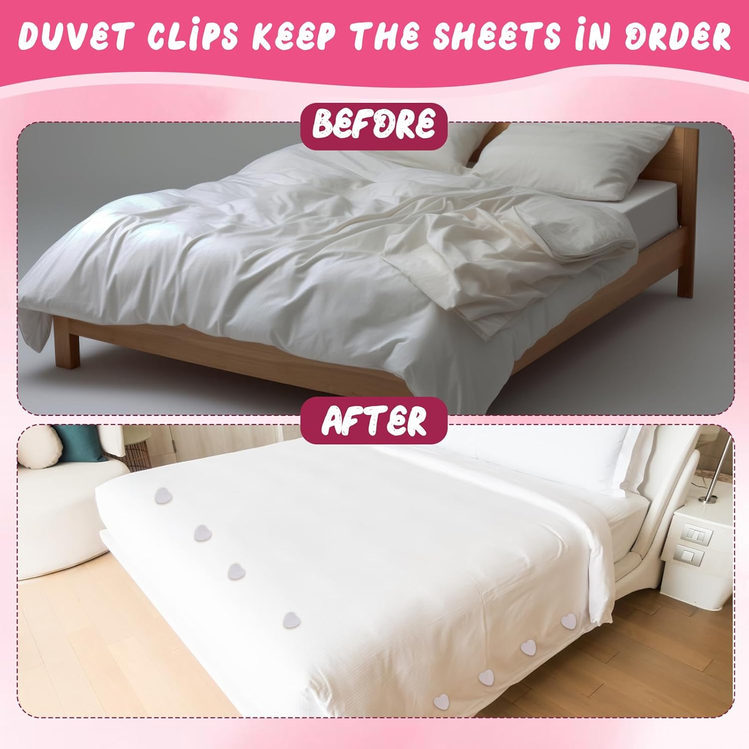 16Pcs Heart-Shaped Duvet Clips with Pins for Bedding and Curtains