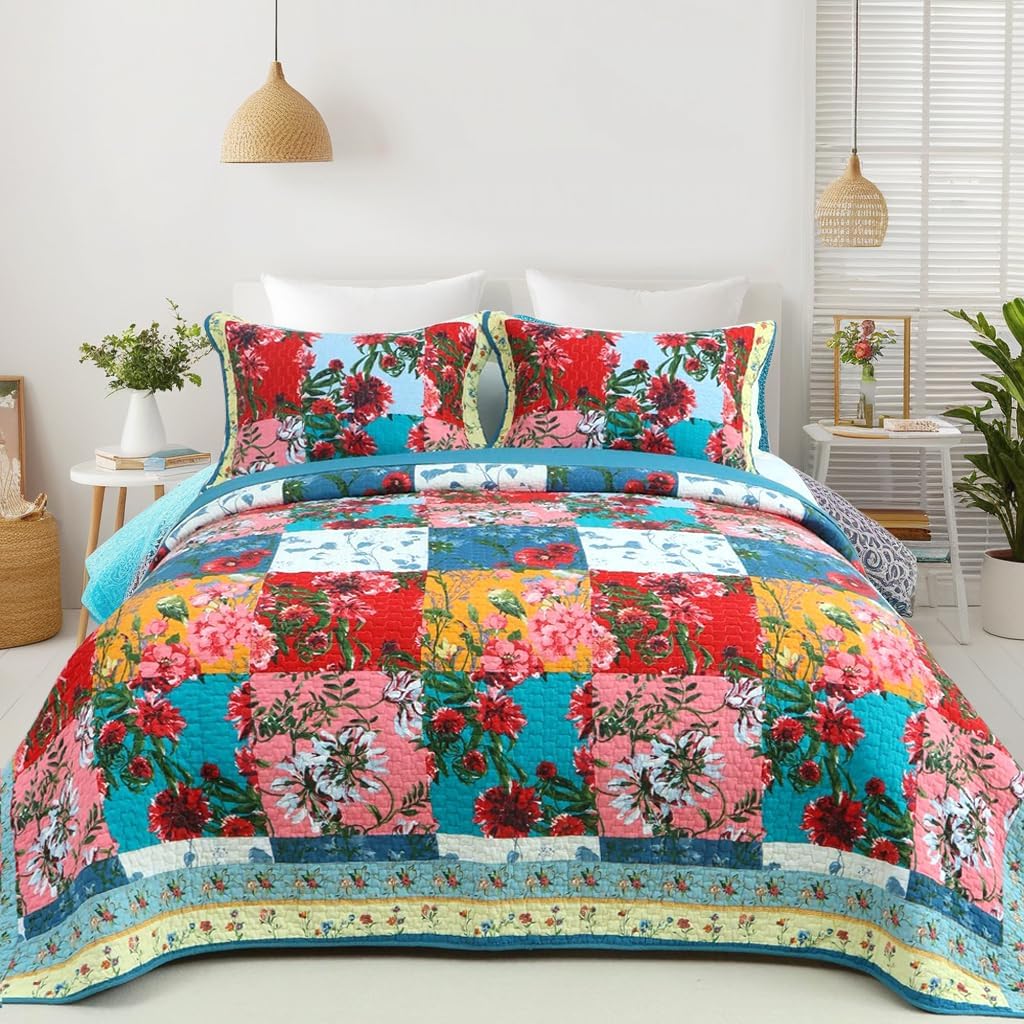 EVENHUG 100 Cotton Patchwork Queen Quilt Set