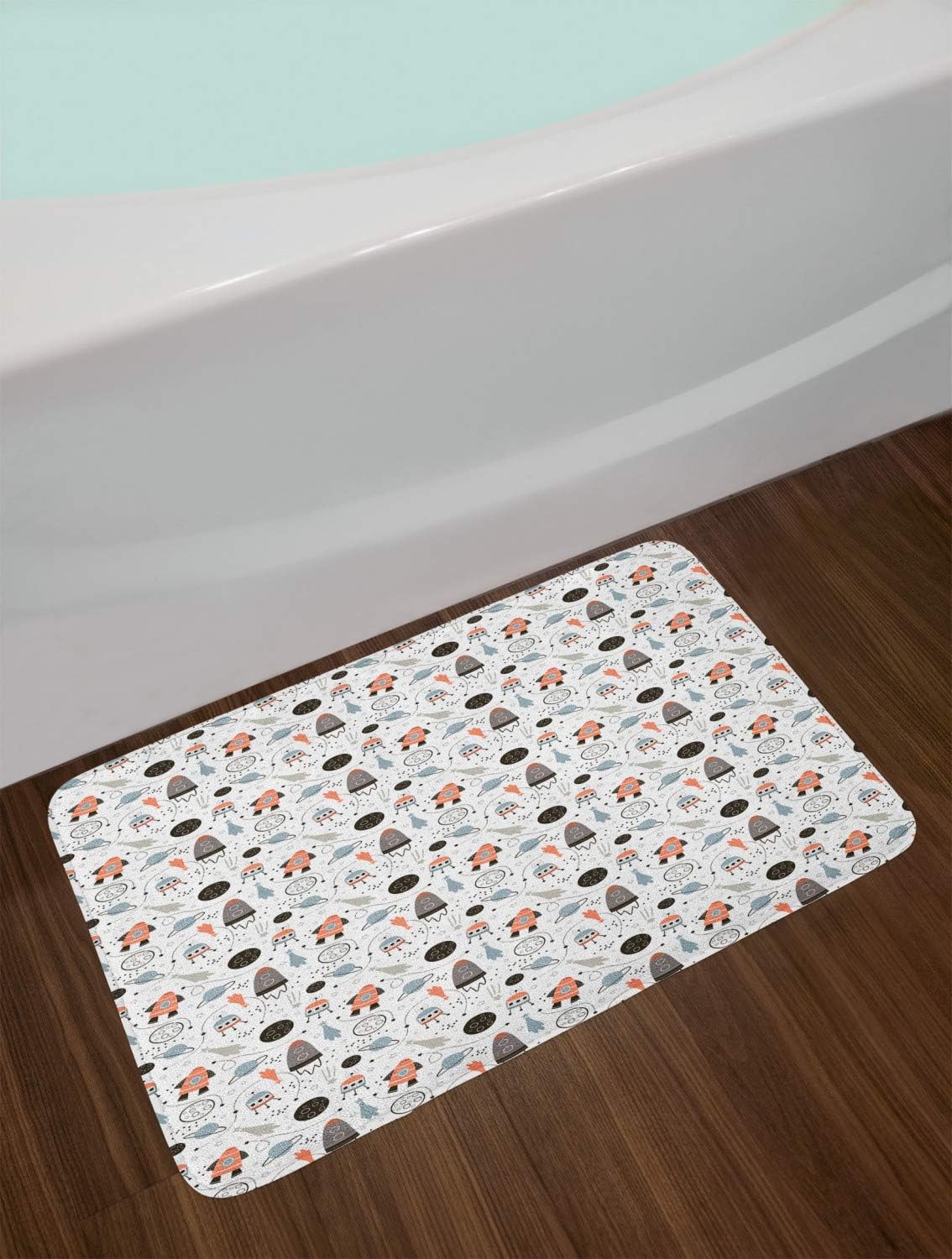 Ambesonne Cartoon Bath Mat - Outer Space UFO Plush Decor