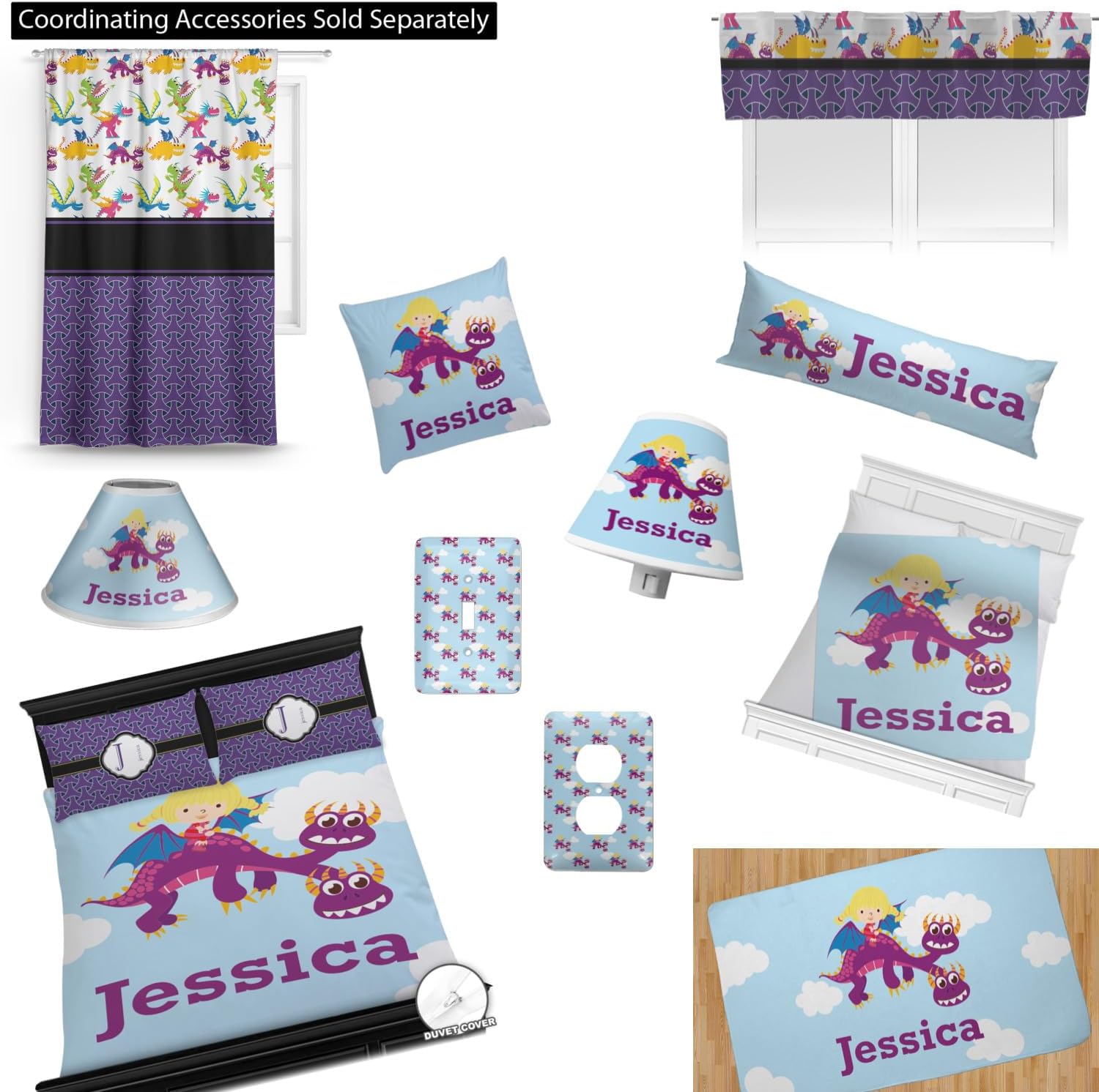 Personalized Girl Flying on a Dragon Comforter Set Twin XL