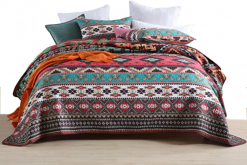 ENASAL Reversible Striped Bohemian Bedspread Set King Size