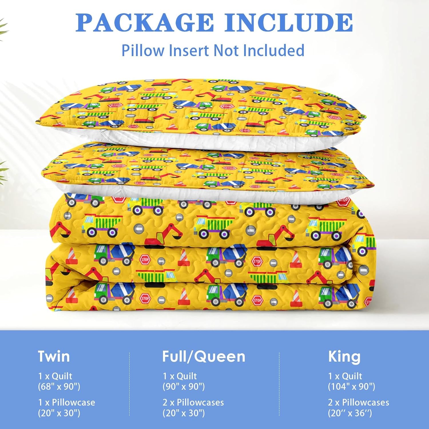Pamnest Quilt Set Full Queen Size Cartoon Construction Car 3 Pcs