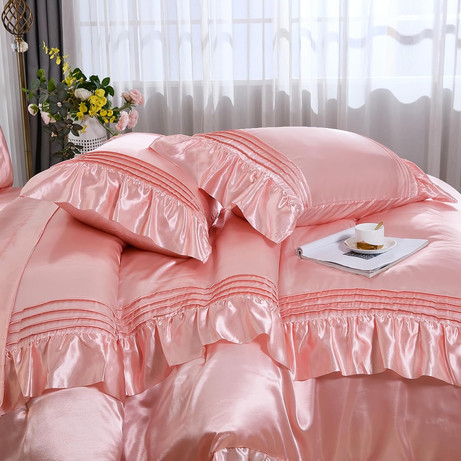 Bedbay Pink Satin 8-Piece Queen Comforter Set 1