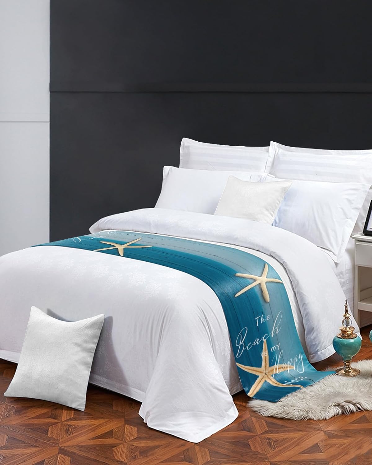 Litter Star King Bed Runner with Blue Gradient Wood Board Pattern