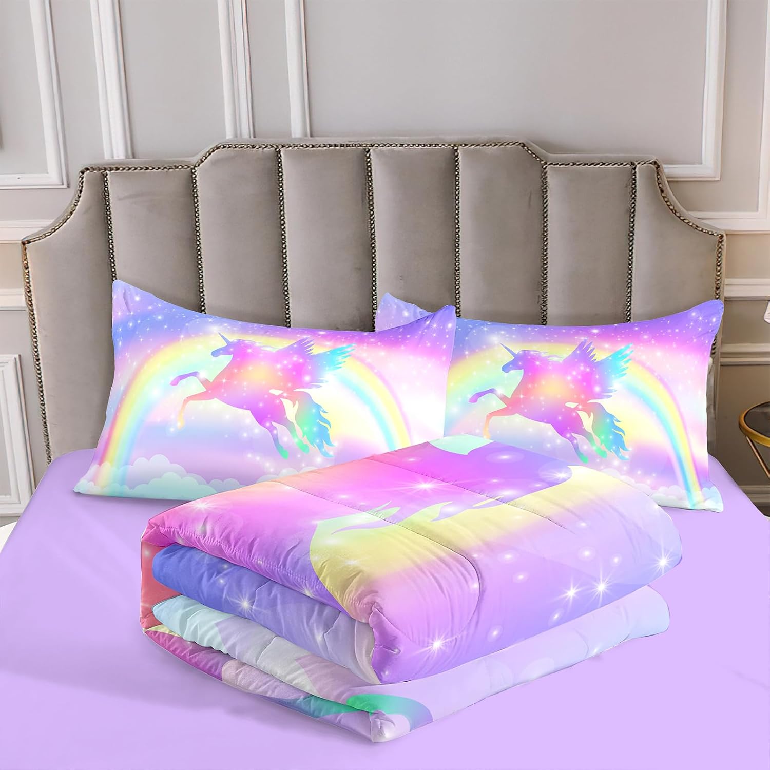 Kids Comforter Bedding Set 3 Piece Rainbow Twin