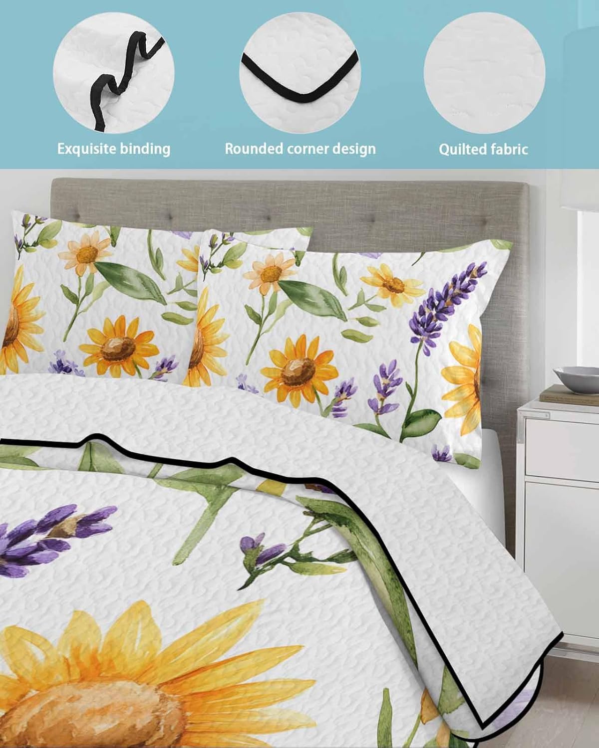Chucoco Twin XL Quilt Bedding Set Watercolor Pattern