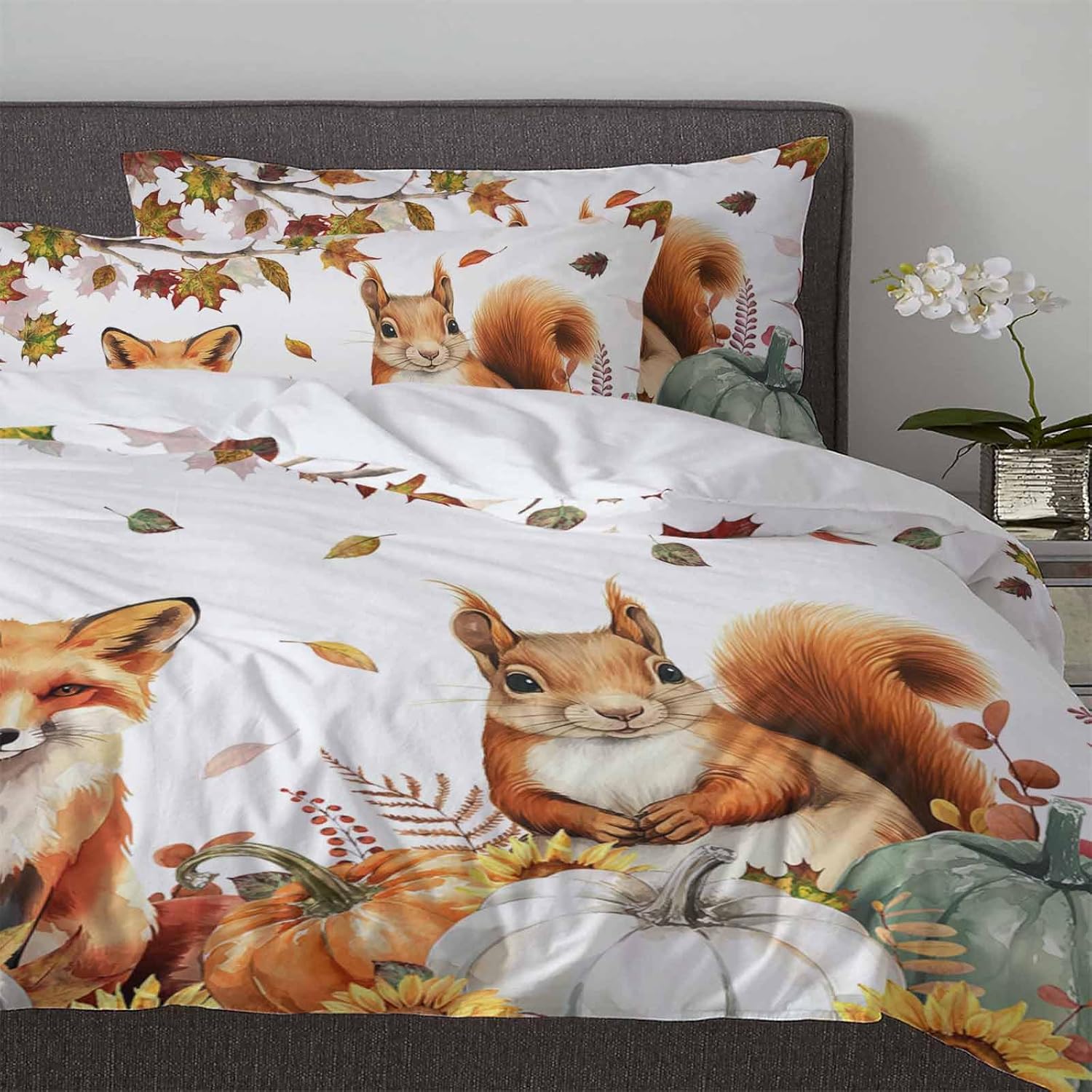 OComster California King Duvet Cover Set with Thanksgiving Pumpkin Design