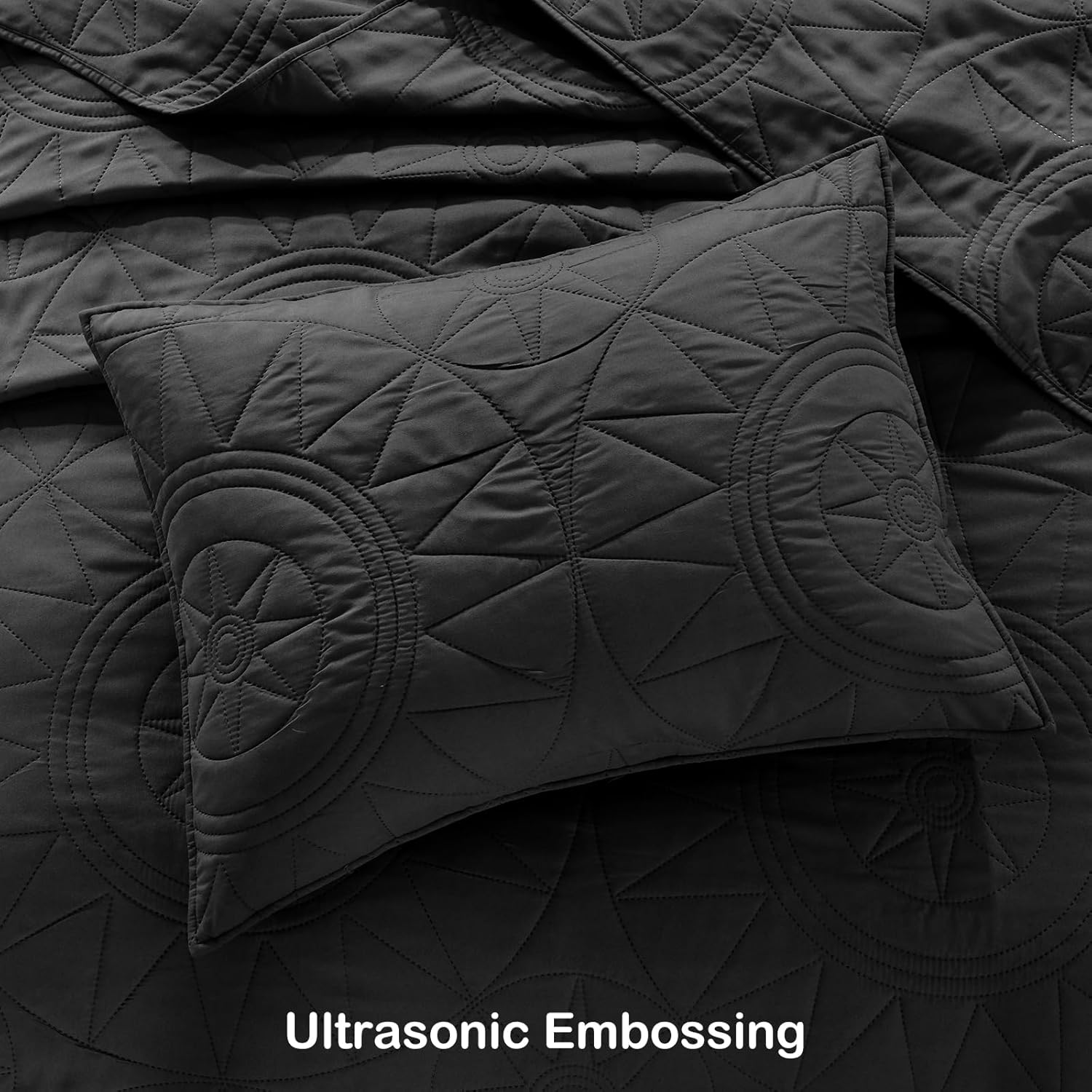 HORIMOTE HOME Queen Quilt Set - Black Microfiber Bedspread with 2 Shams