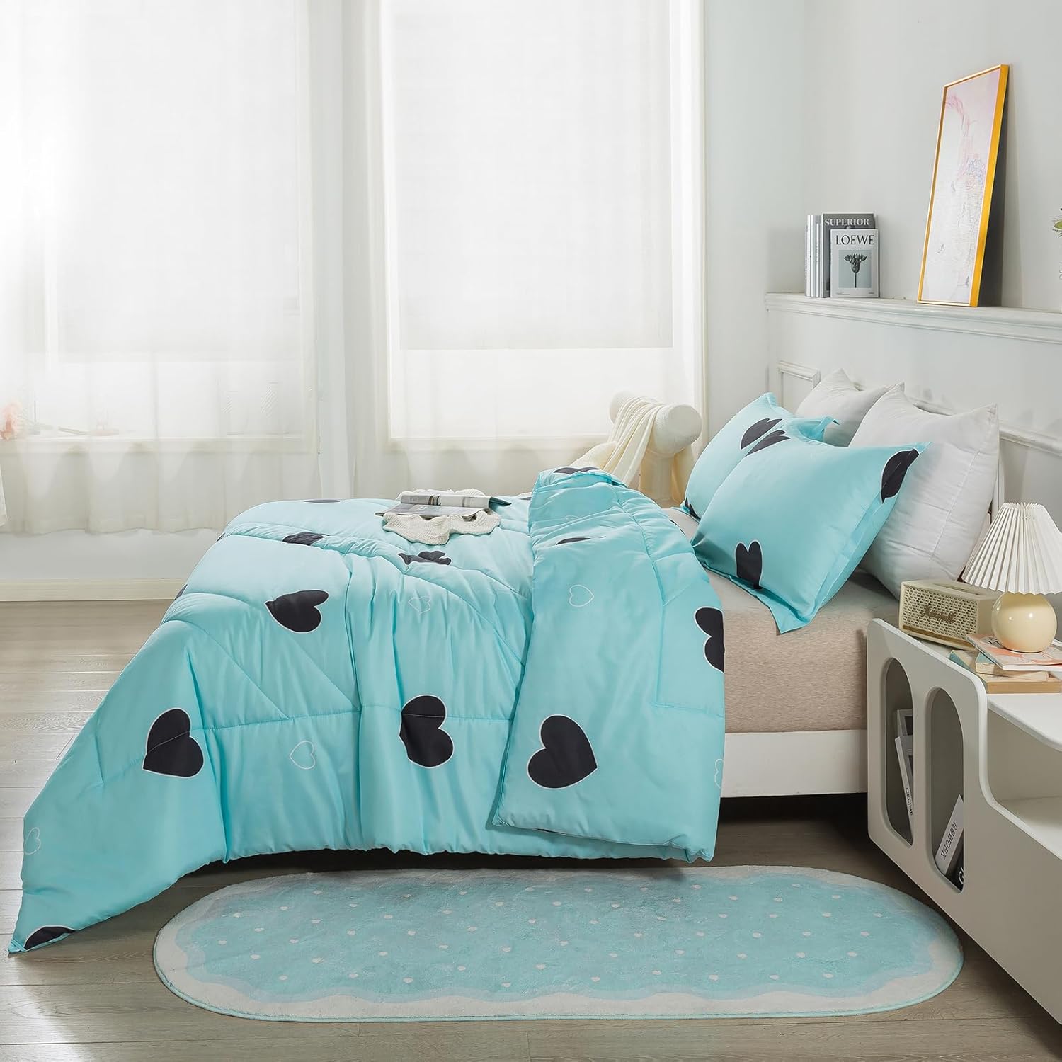 Heart Pattern Girls Comforter Set Twin Size