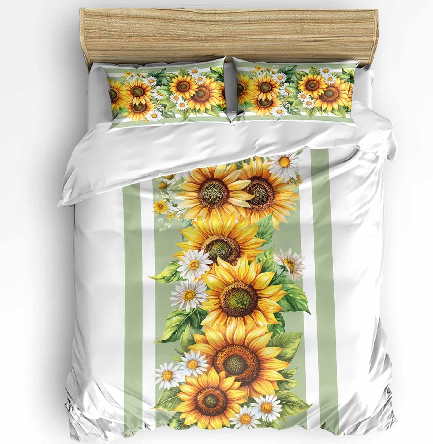 3 Piece Queen Bedding Set with Sunflower Duvet Cover and Pillowcases