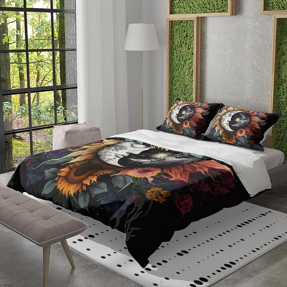 3-Piece Sun Moon Celestial Bedding Set with Pillowcases
