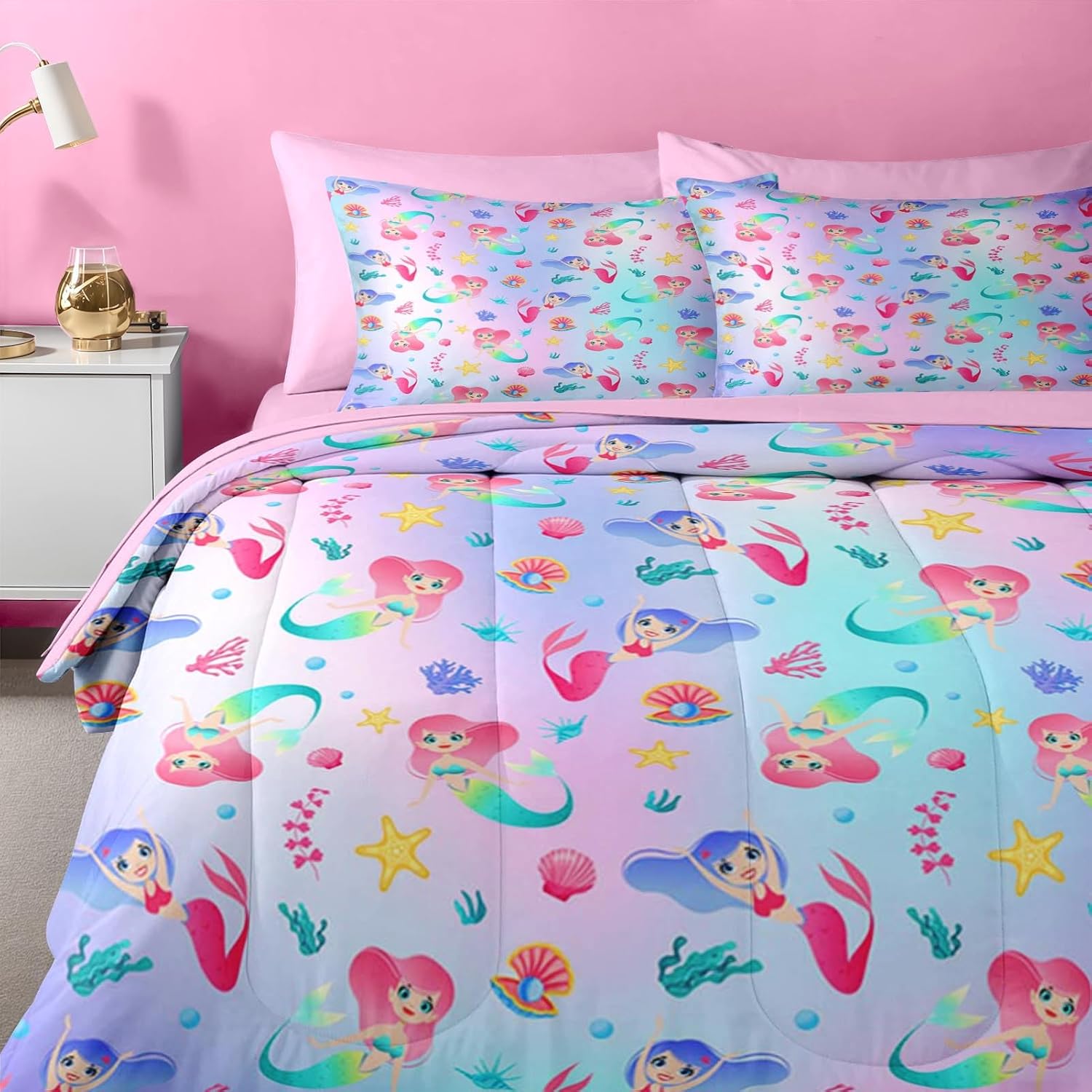 Nesker 5 Pcs Mermaid Comforter Set Twin Size