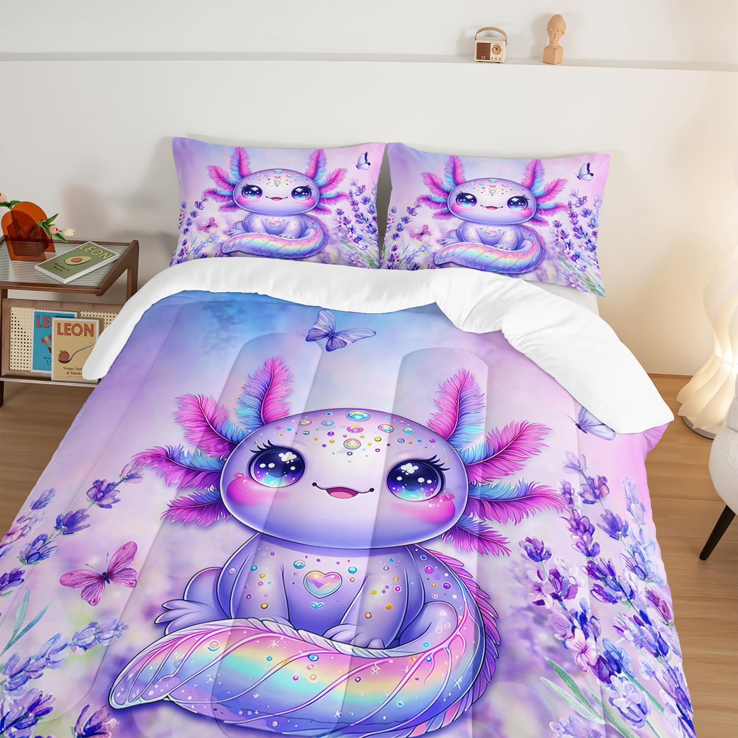 Cute Axolotl Queen Comforter Set with 2 Pillowcases