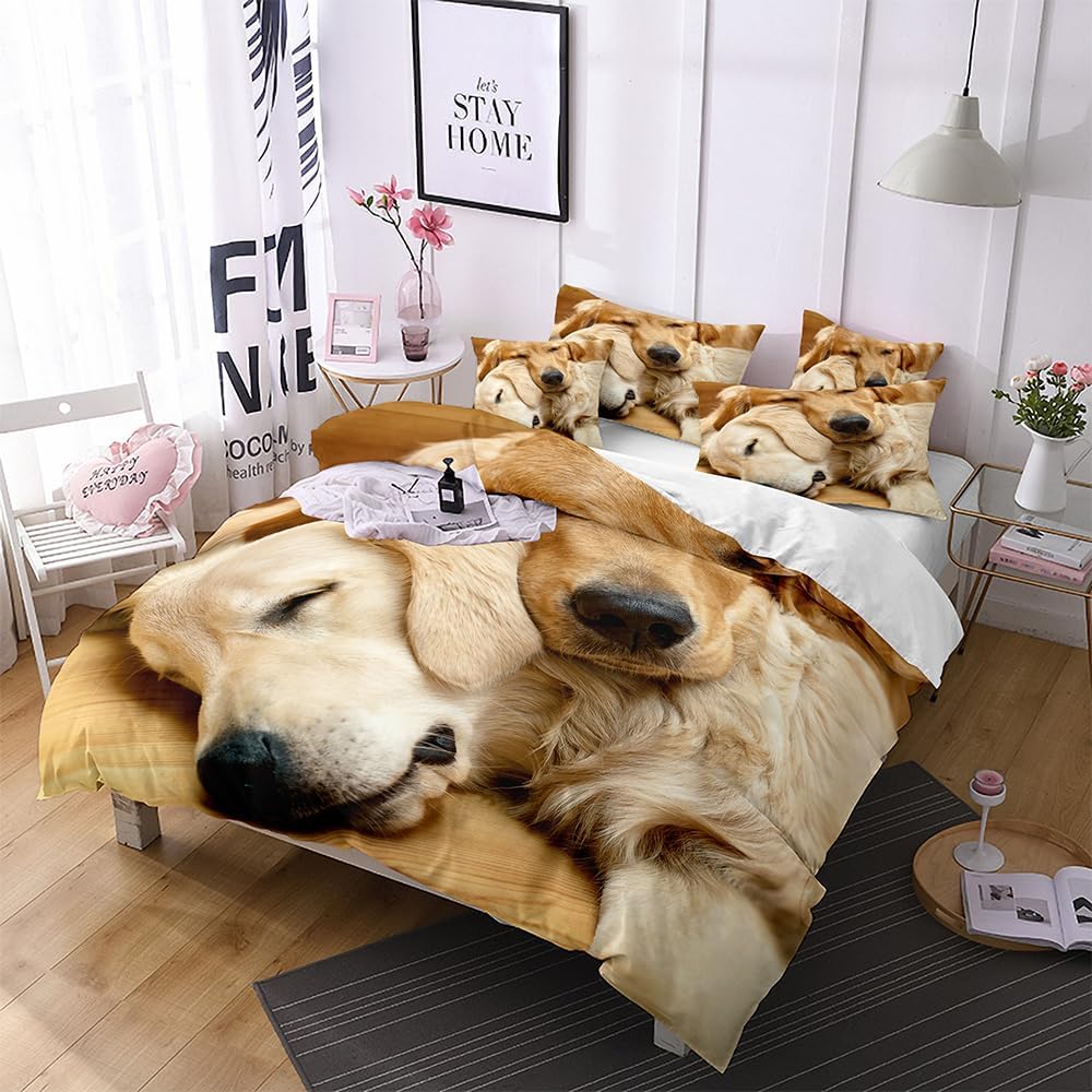 3D Animal Bedding Set King Size Golden Retriever
