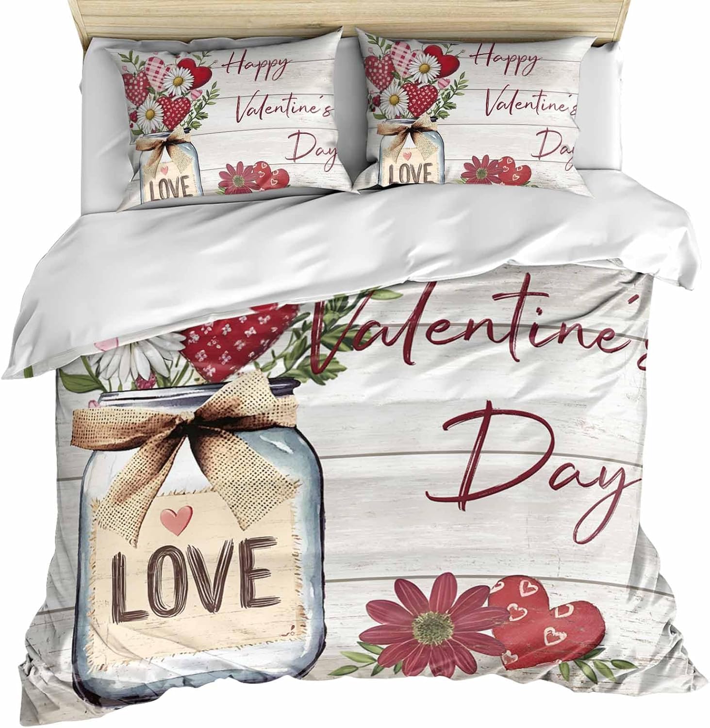 ZOE GARDEN Valentines Day Queen Duvet Cover Set 3 Piece