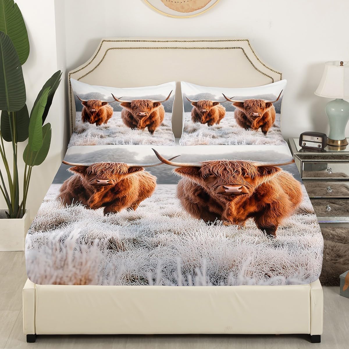 Erosebridal Funny Brown Cow Fitted Sheet Set TwinXL