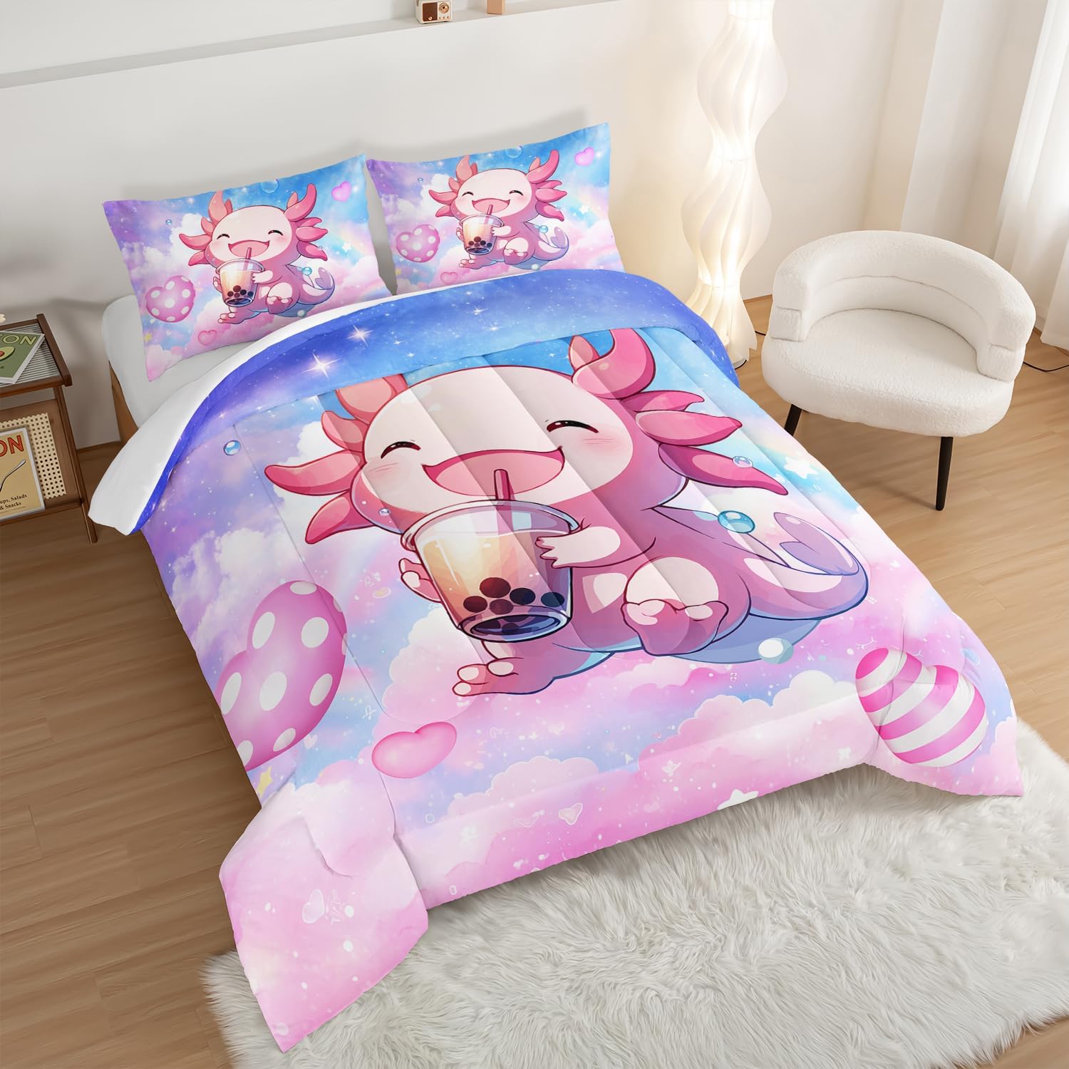 HOSIMA Pink Rainbow Queen Comforter Set 3pcs 1
