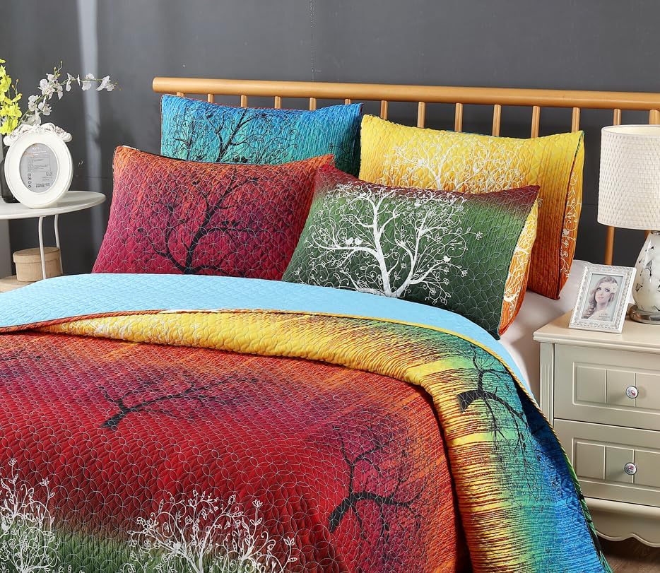 Swanson Beddings Rainbow Tree 5 Piece Quilt Set Queen
