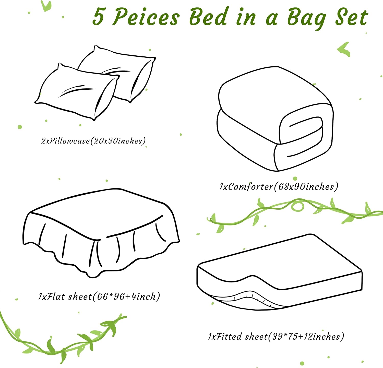 NTBAY Twin Bed in a Bag Set 5 Pieces Dark Grey Kids Bedding
