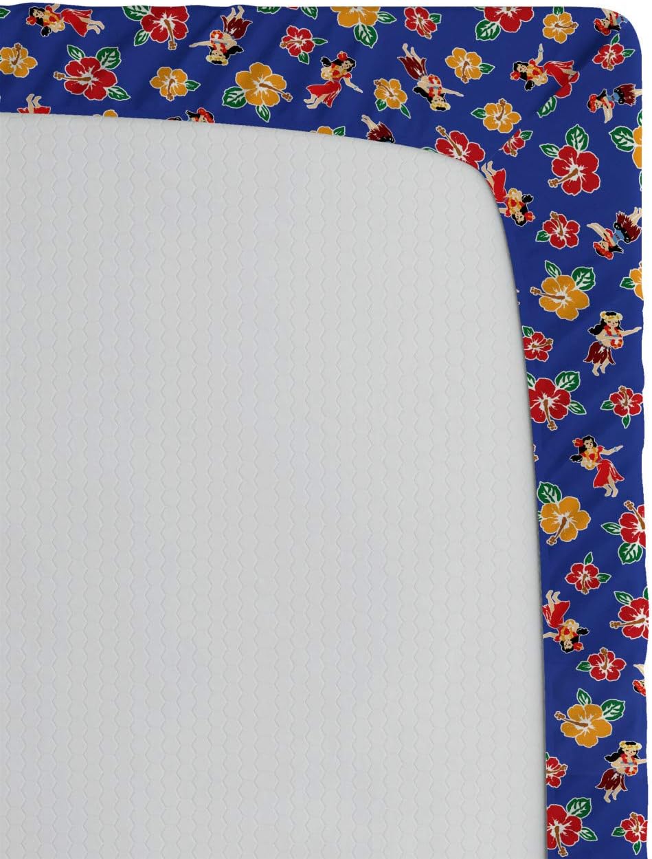 Ambesonne Hula Girl Fitted Sheet - Royal Blue Multicolor