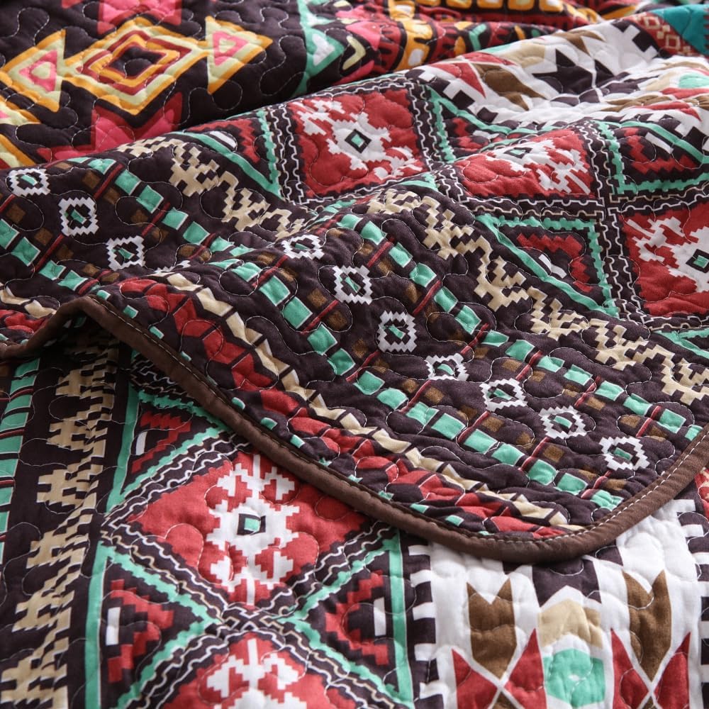 ENASAL Reversible Striped Bohemian Bedspread Set King Size