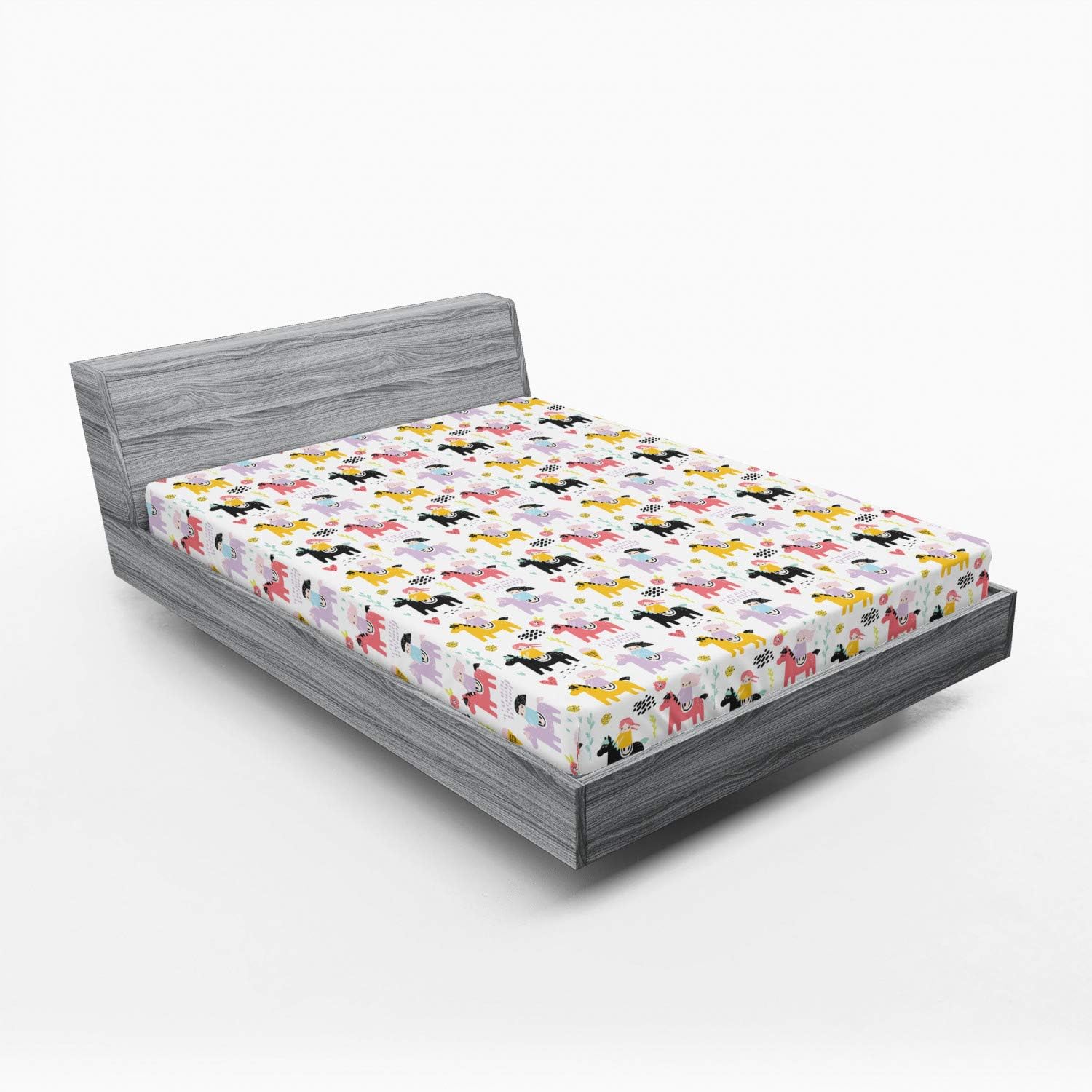 Ambesonne Cartoon Fitted Sheet Multicolor