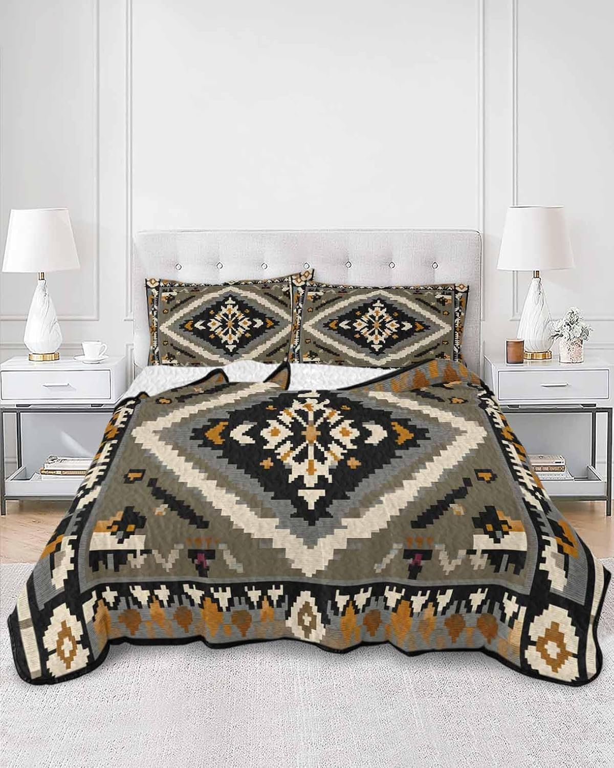 Chucoco Twin XL Quilt Bedding Set with 3 Piece Abstract Pattern