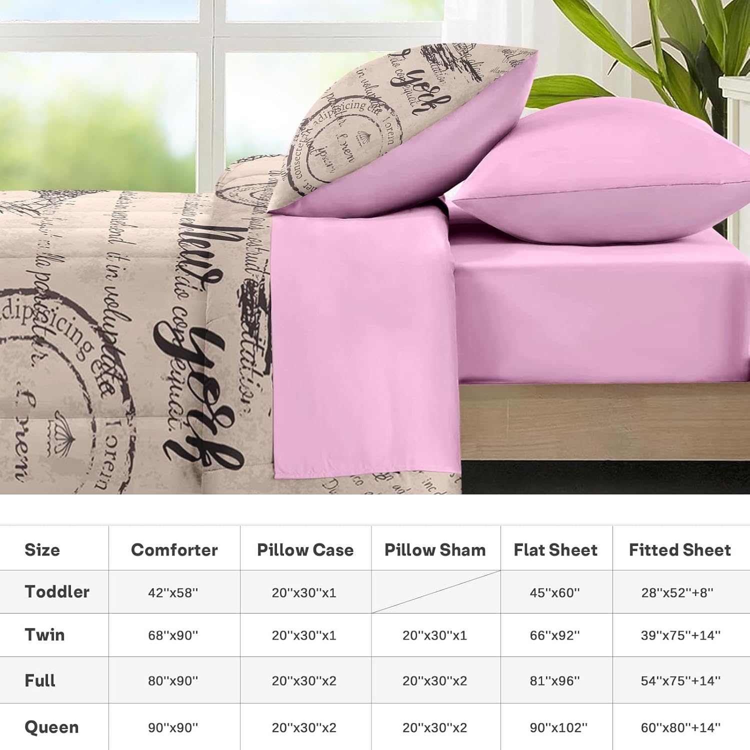 Nesker 7 Pcs Queen Comforter Set with Eiffel Tower Design