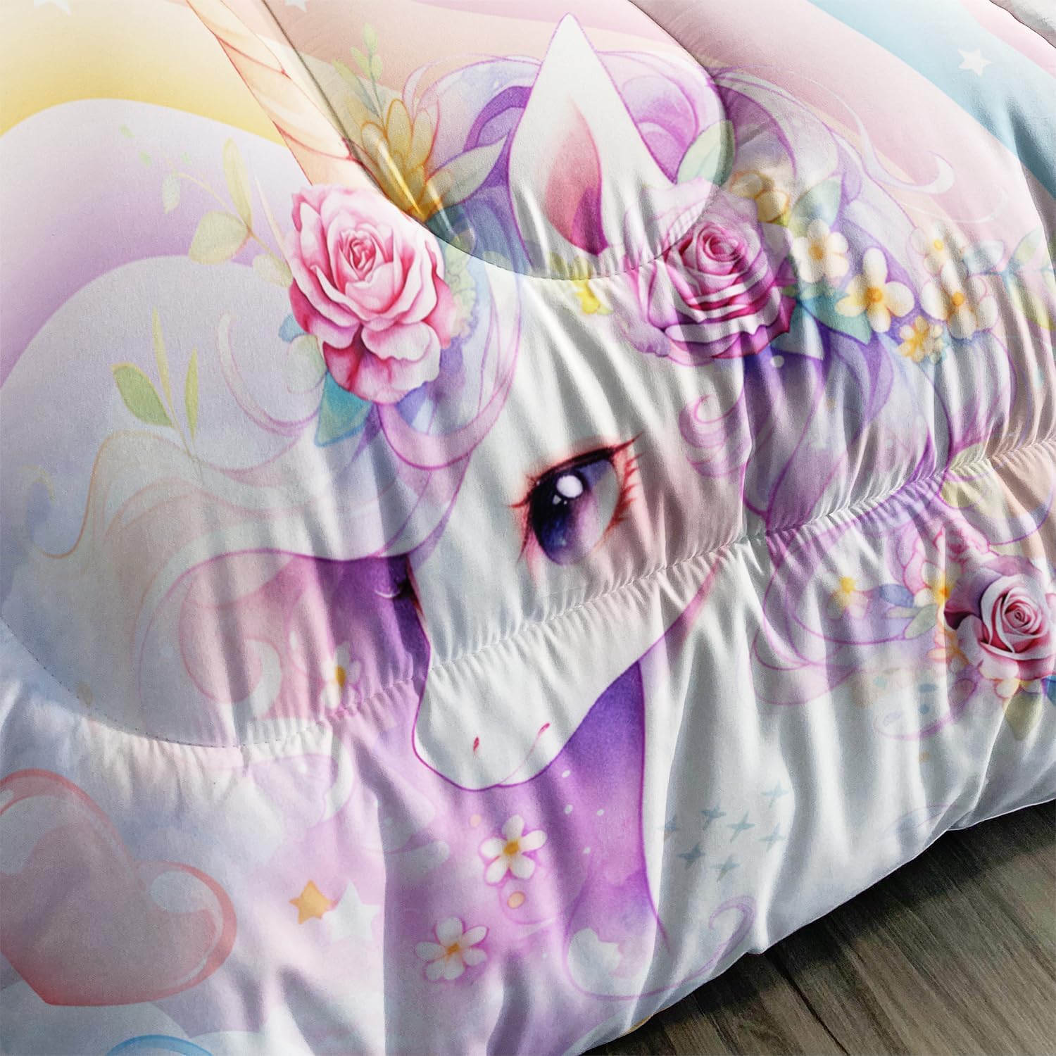 Kawaii Rainbow Unicorn 3-Piece Comforter Set Twin