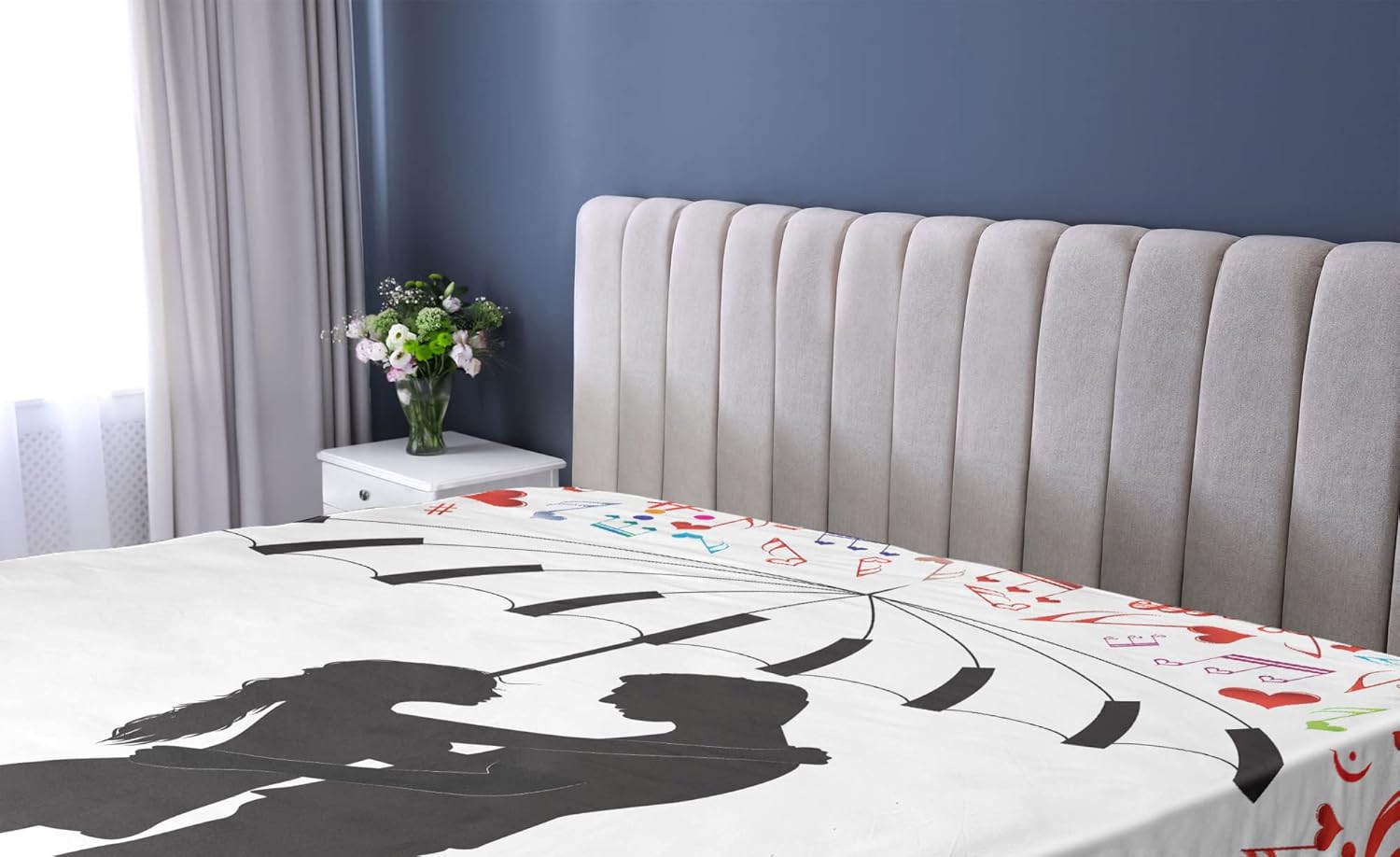 Ambesonne Umbrella Girl Fitted Sheet - Charcoal Grey