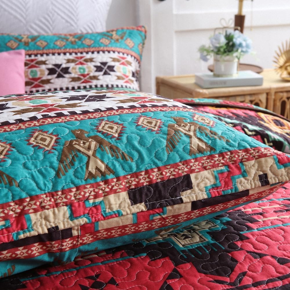 ENASAL Reversible Striped Bohemian Bedspread Set King Size