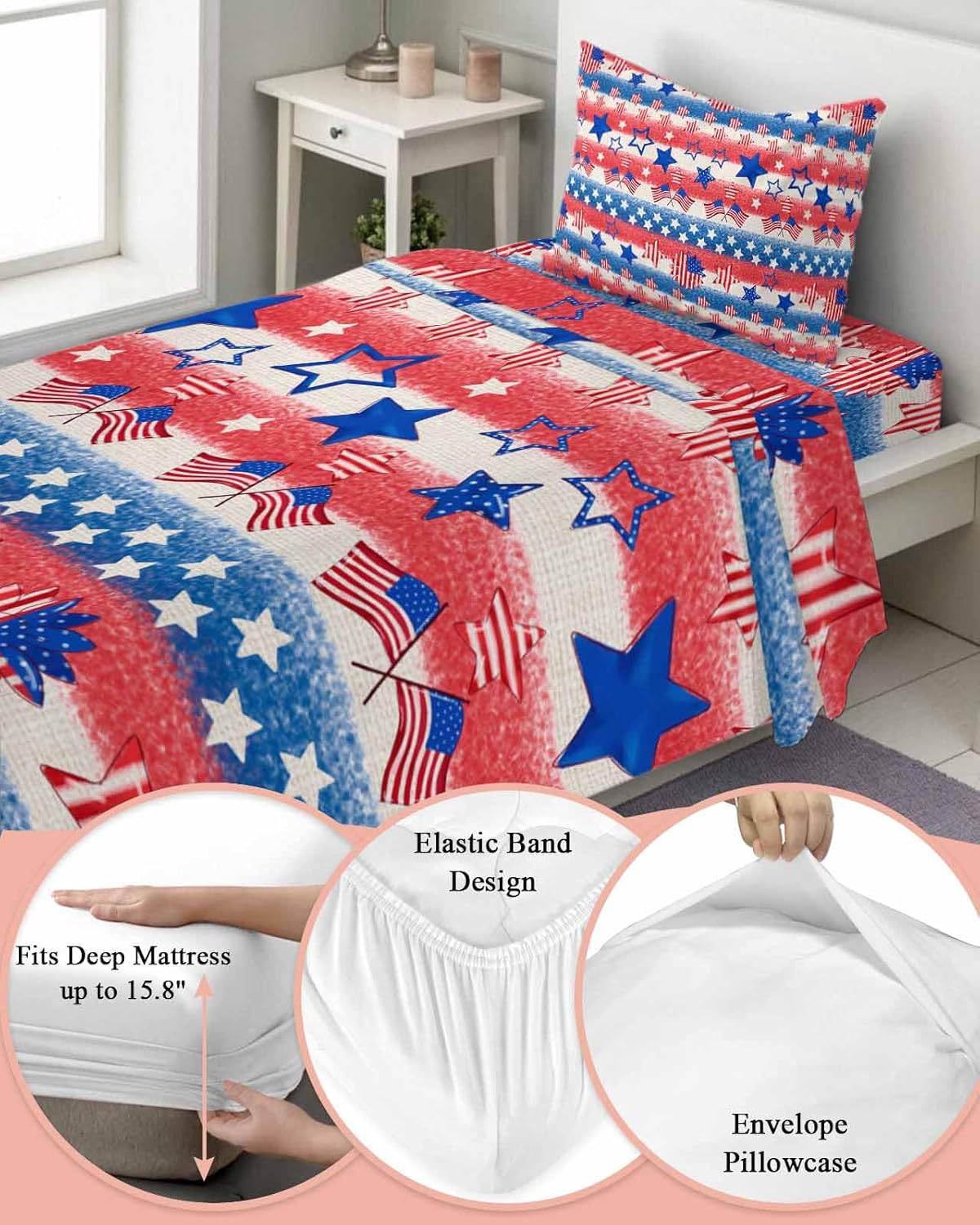 Boanket 4th of July Twin Sheet Set 3 Piece