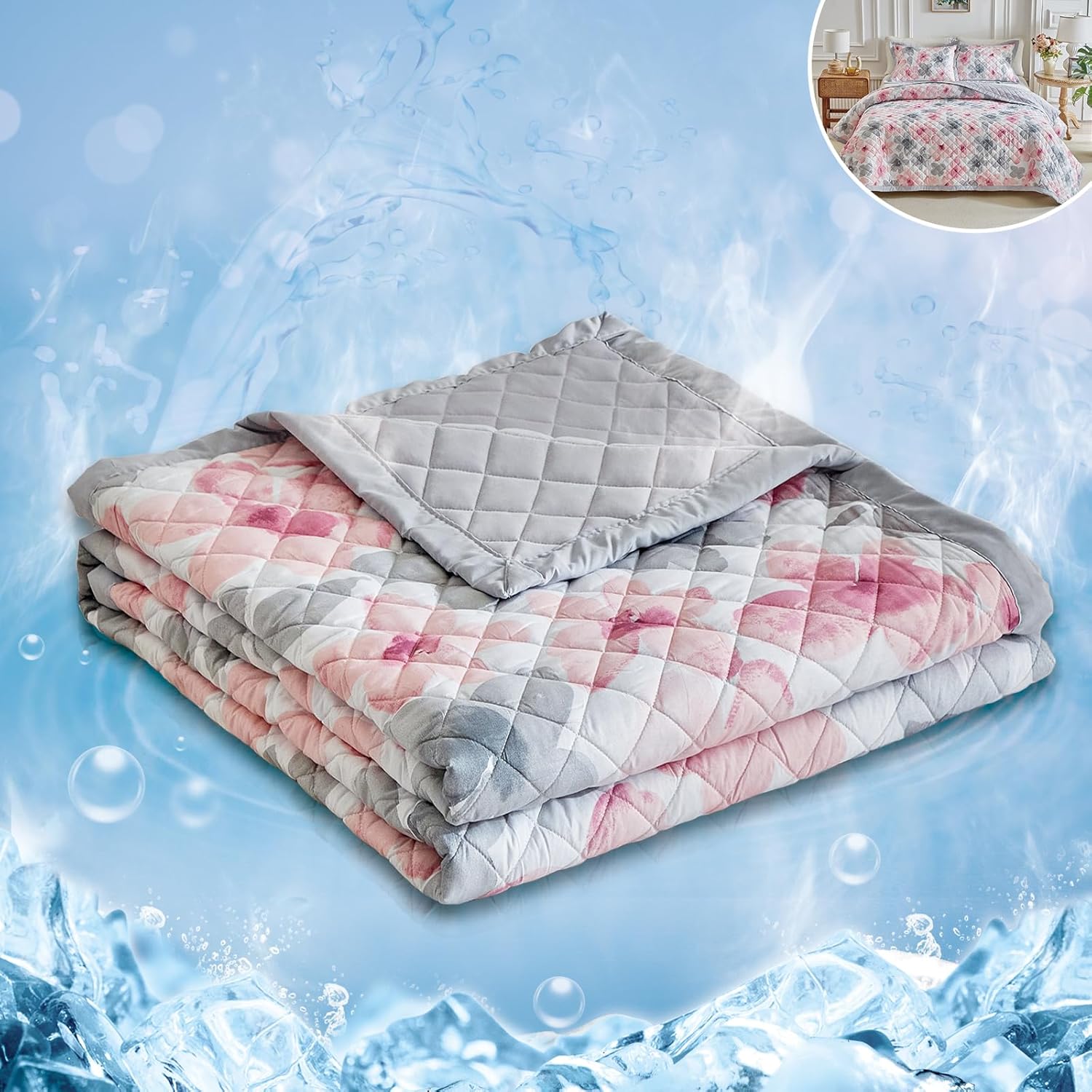 Cooling Quilt Set Queen Size Reversible Floral