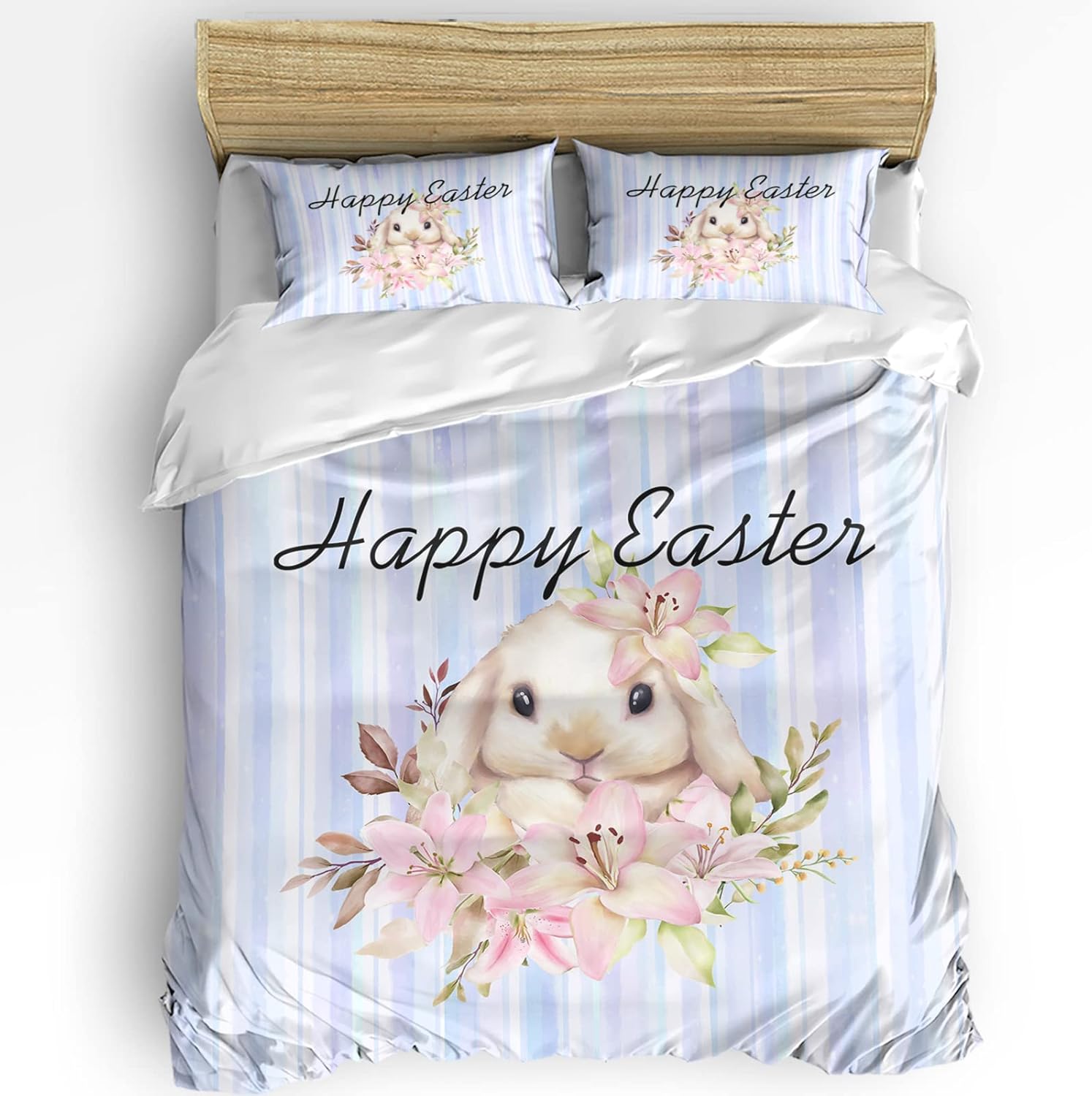 OComster California King Duvet Cover Set with Bunny Pattern