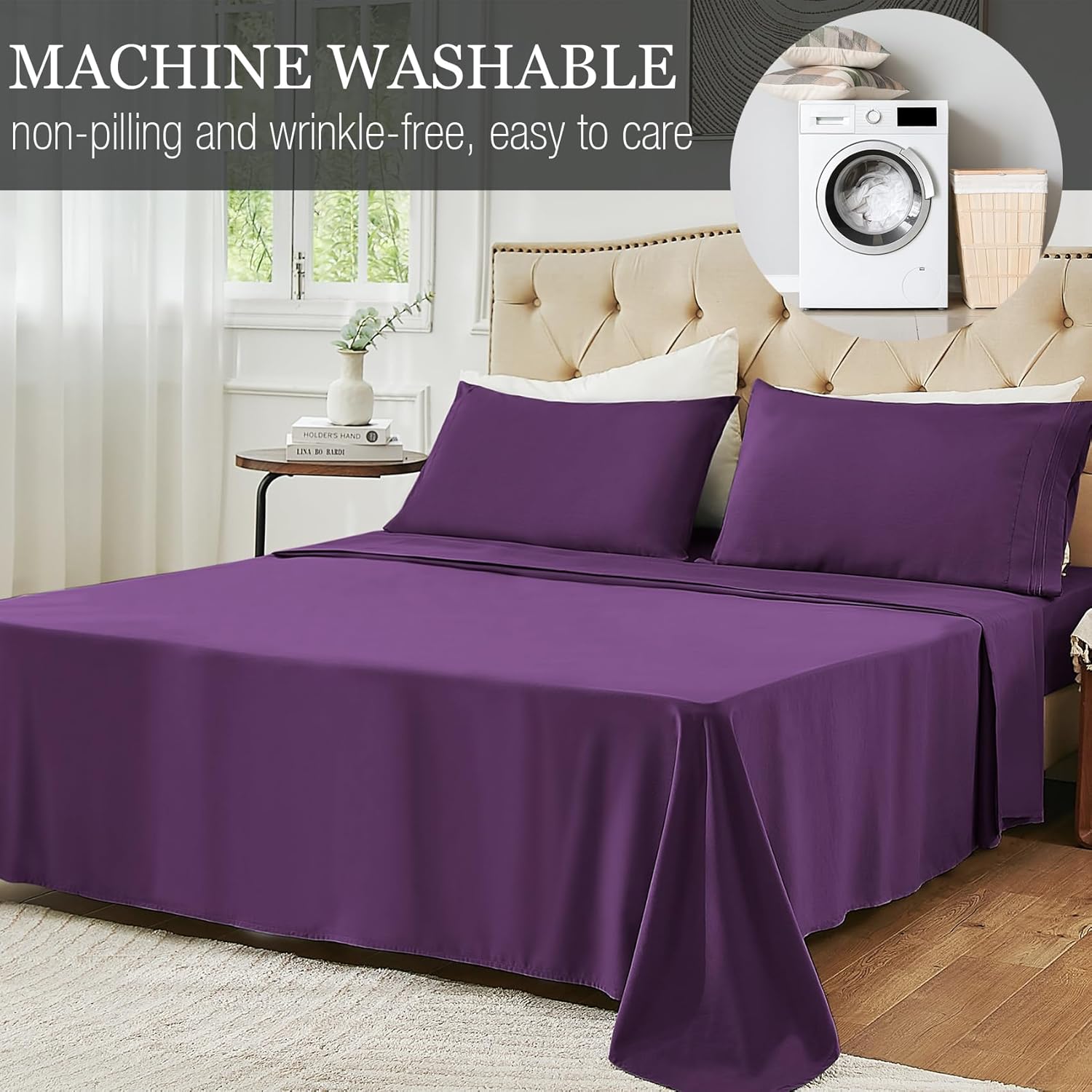 Yibeizi Twin XL Purple Cooling Microfiber Sheet Set
