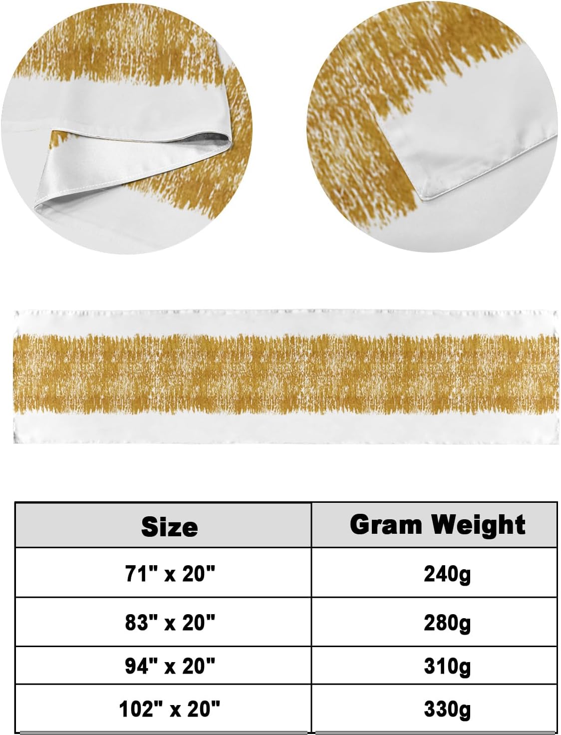 Chucoco Bed Runner Scarf Gold Striped 102x20In