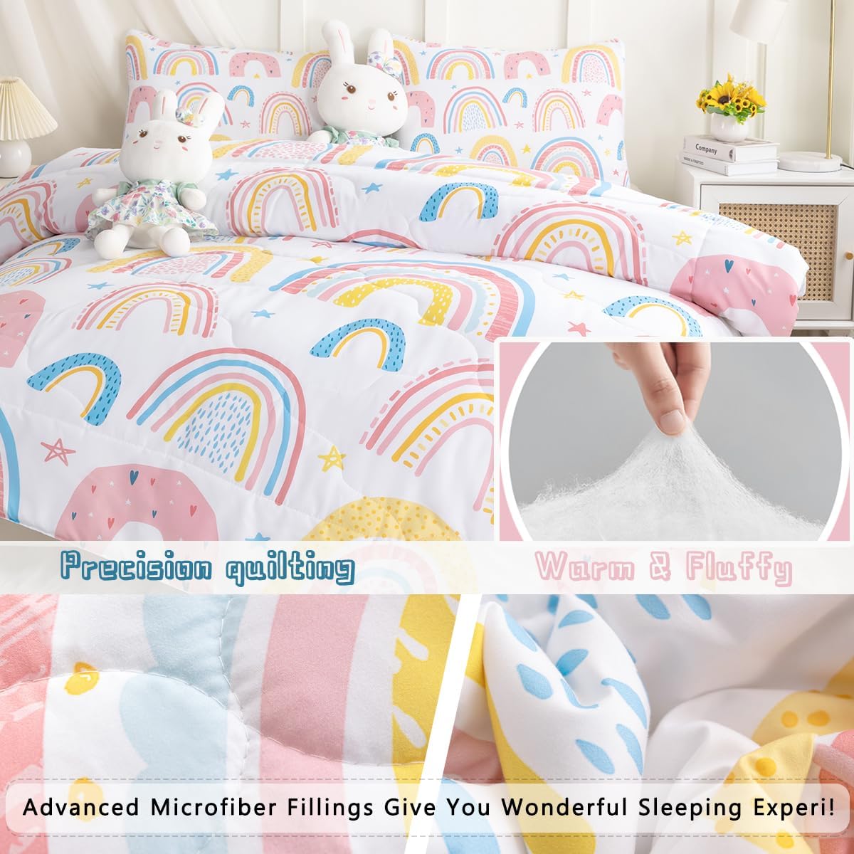 BEDMUST Rainbow Queen Comforter Set 3 Piece