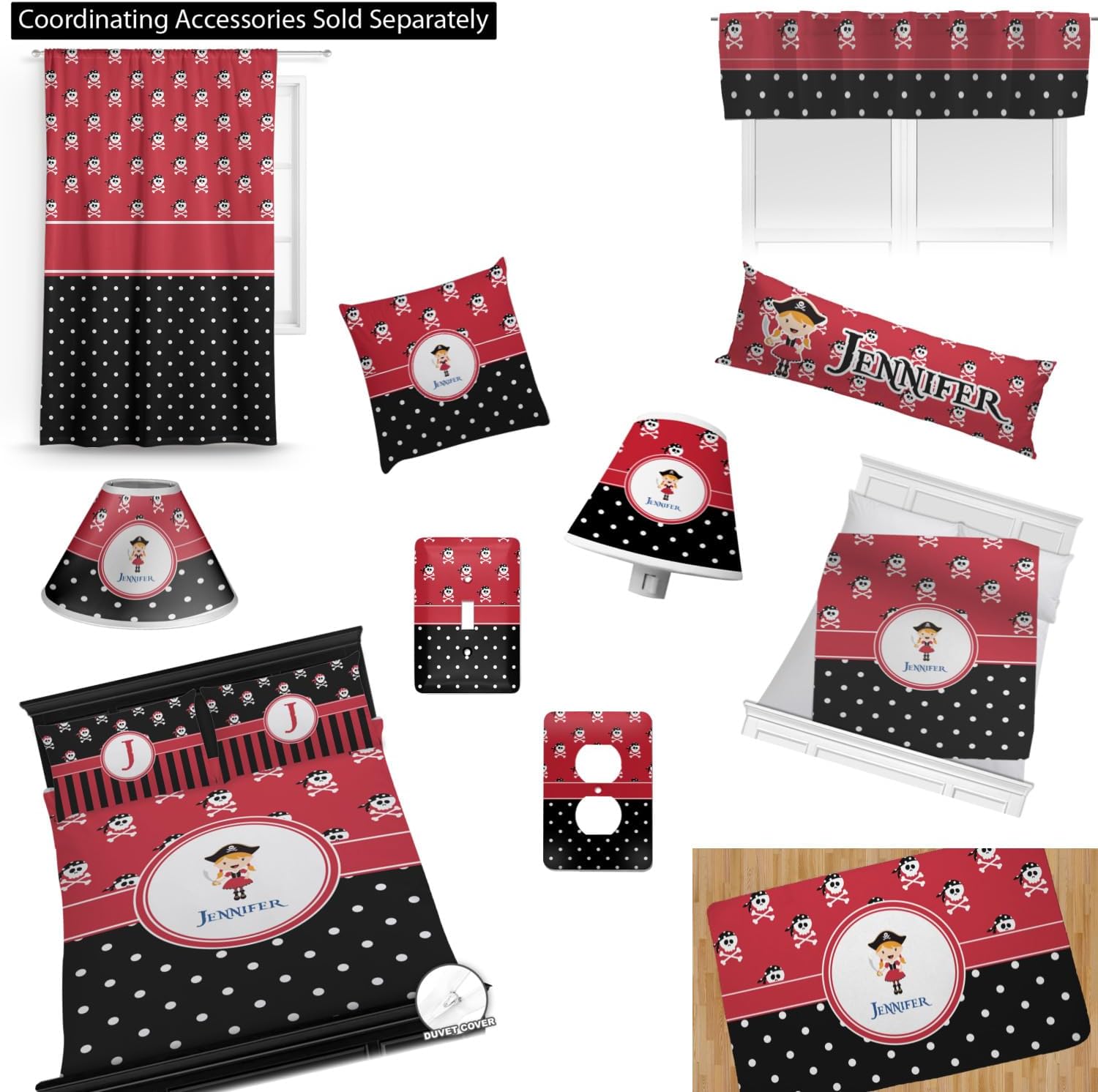 Personalized Pirate Dots Comforter Set for Girls - Twin XL