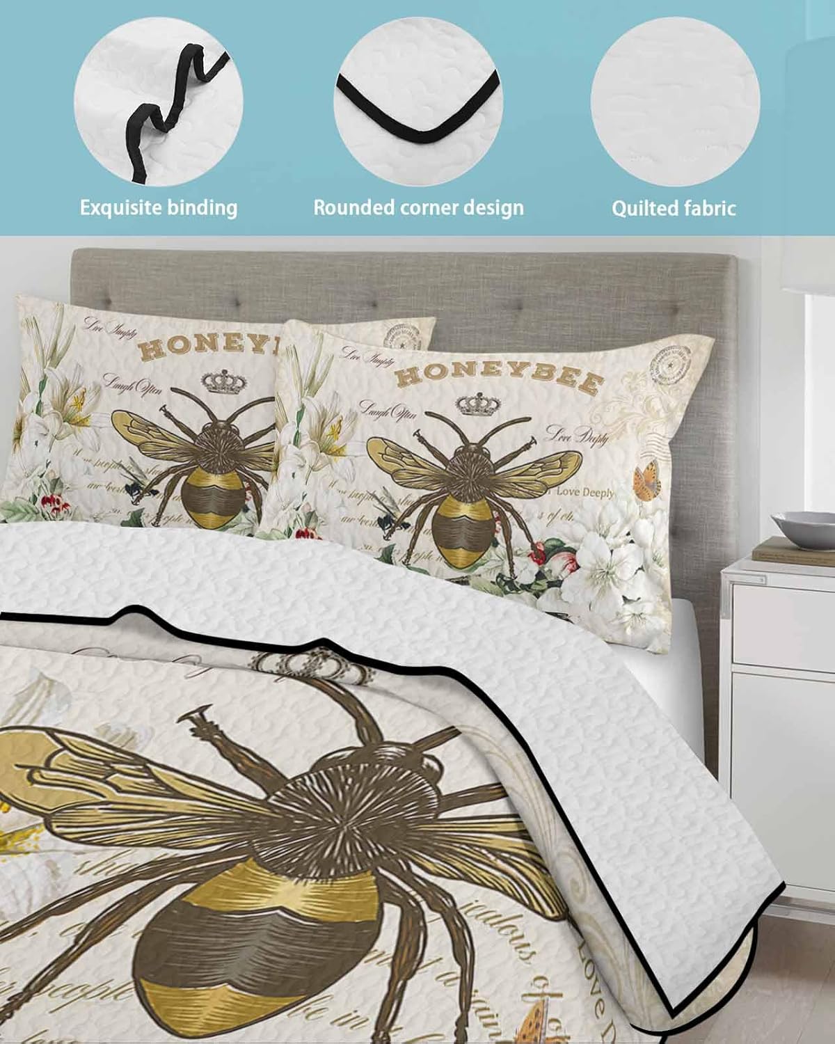 Chucoco Twin XL Quilt Bedding Set with Pillow Shams