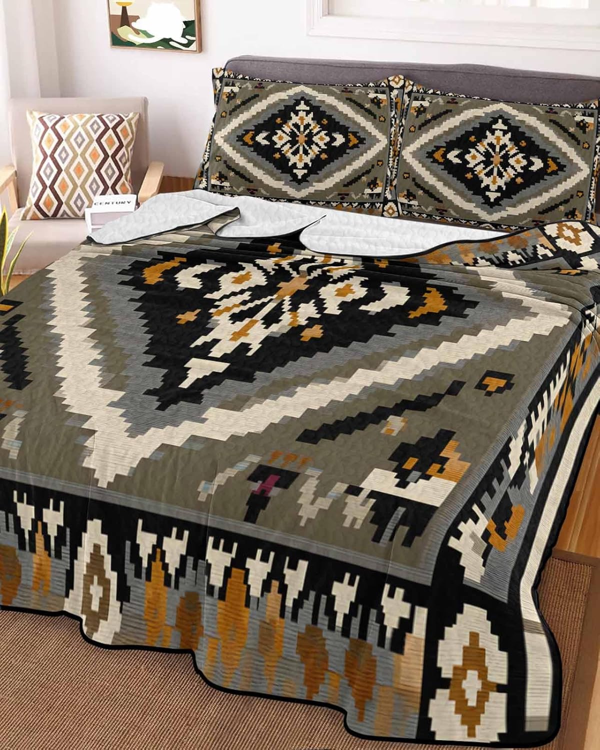 Chucoco Twin XL Quilt Bedding Set with 3 Piece Abstract Pattern