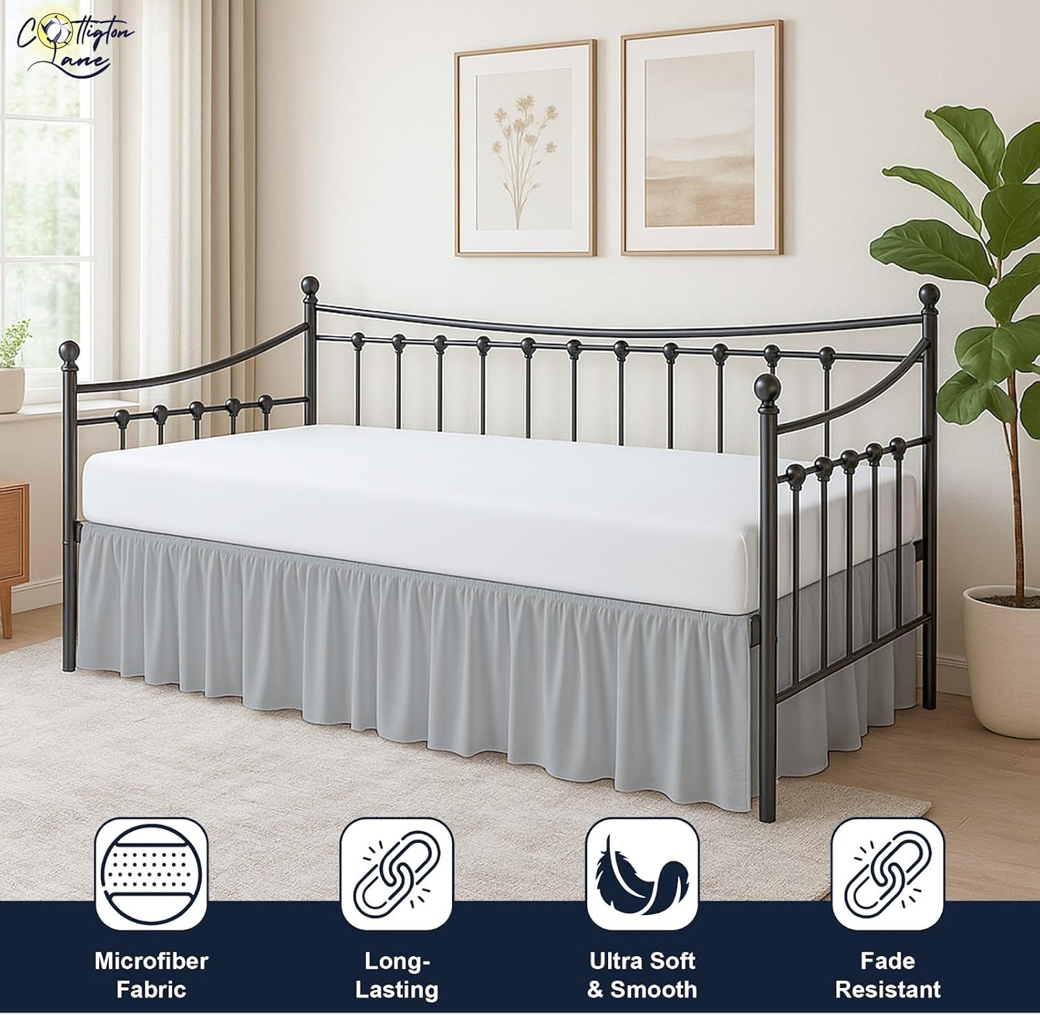 Cottington Lane Daybed Skirt Twin Light Grey 18 Inch Drop