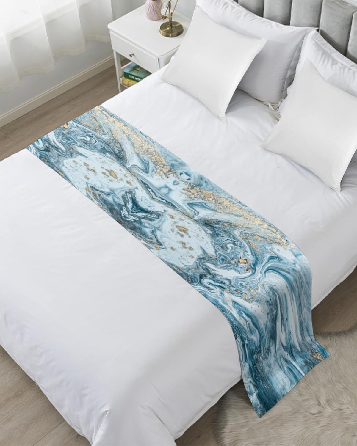 Abstract Marble Bed Runner Scarf Twin Size 71x20