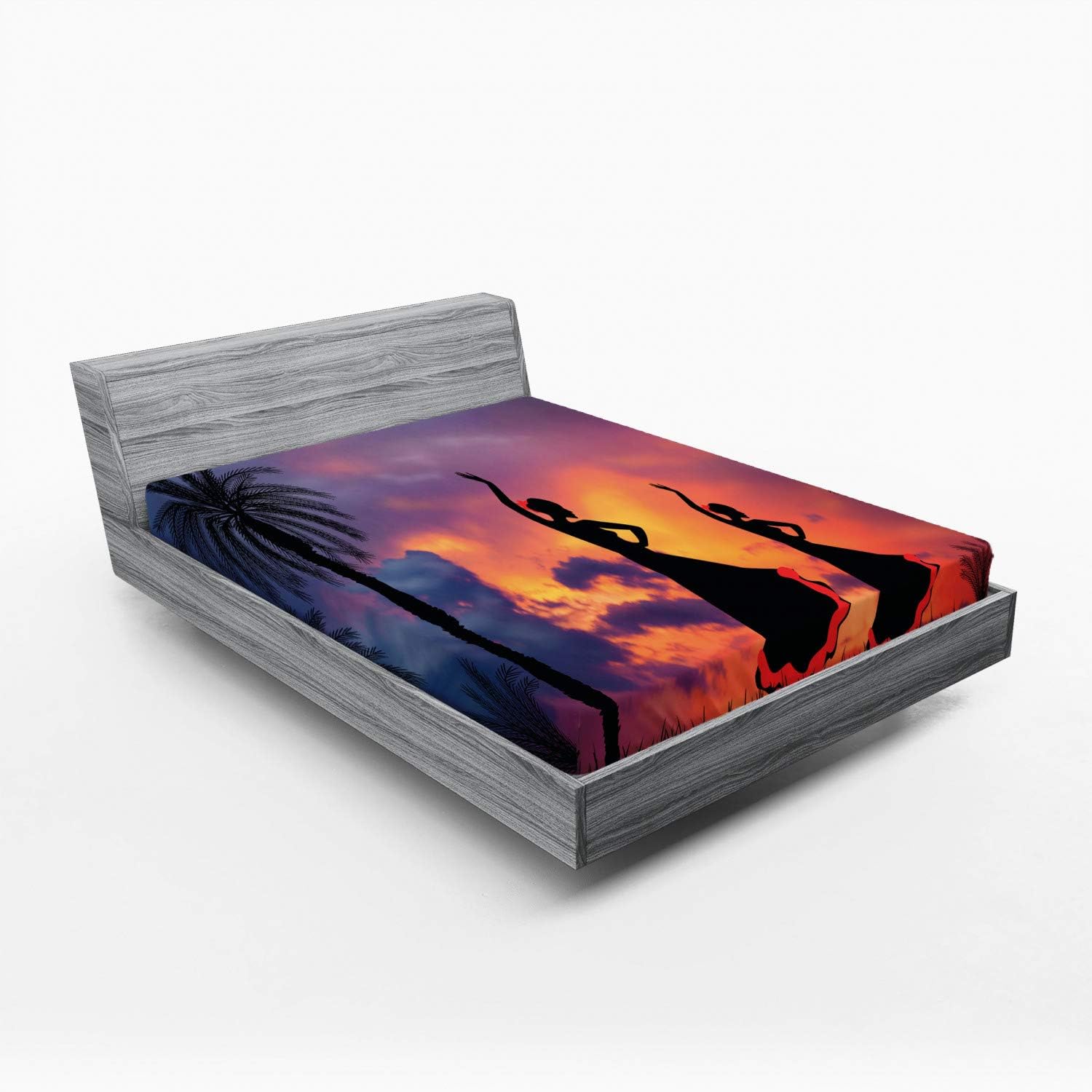 Ambesonne Spanish Fitted Sheet with Flamingo Dance Print