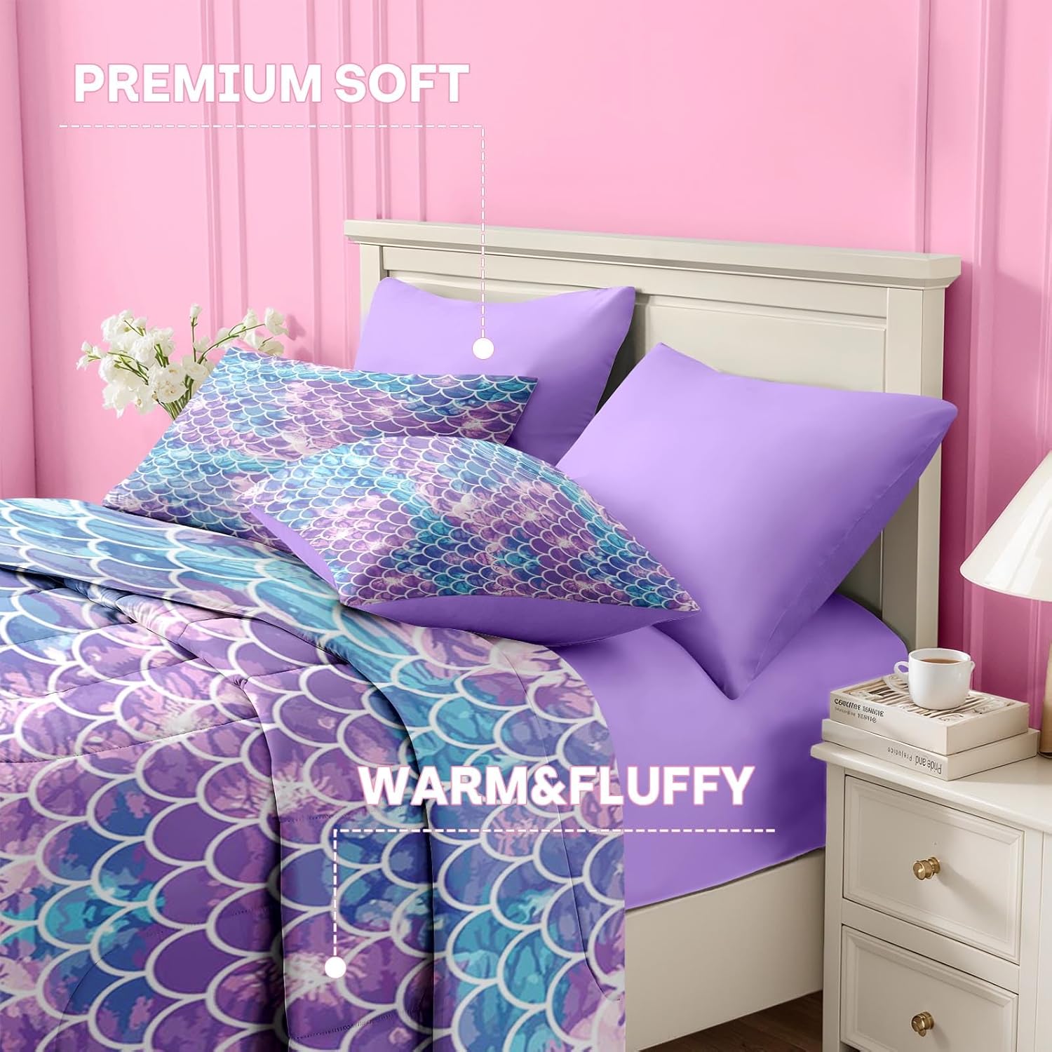 Nesker 5 Pcs Comforter Set Twin Size Mermaid Design