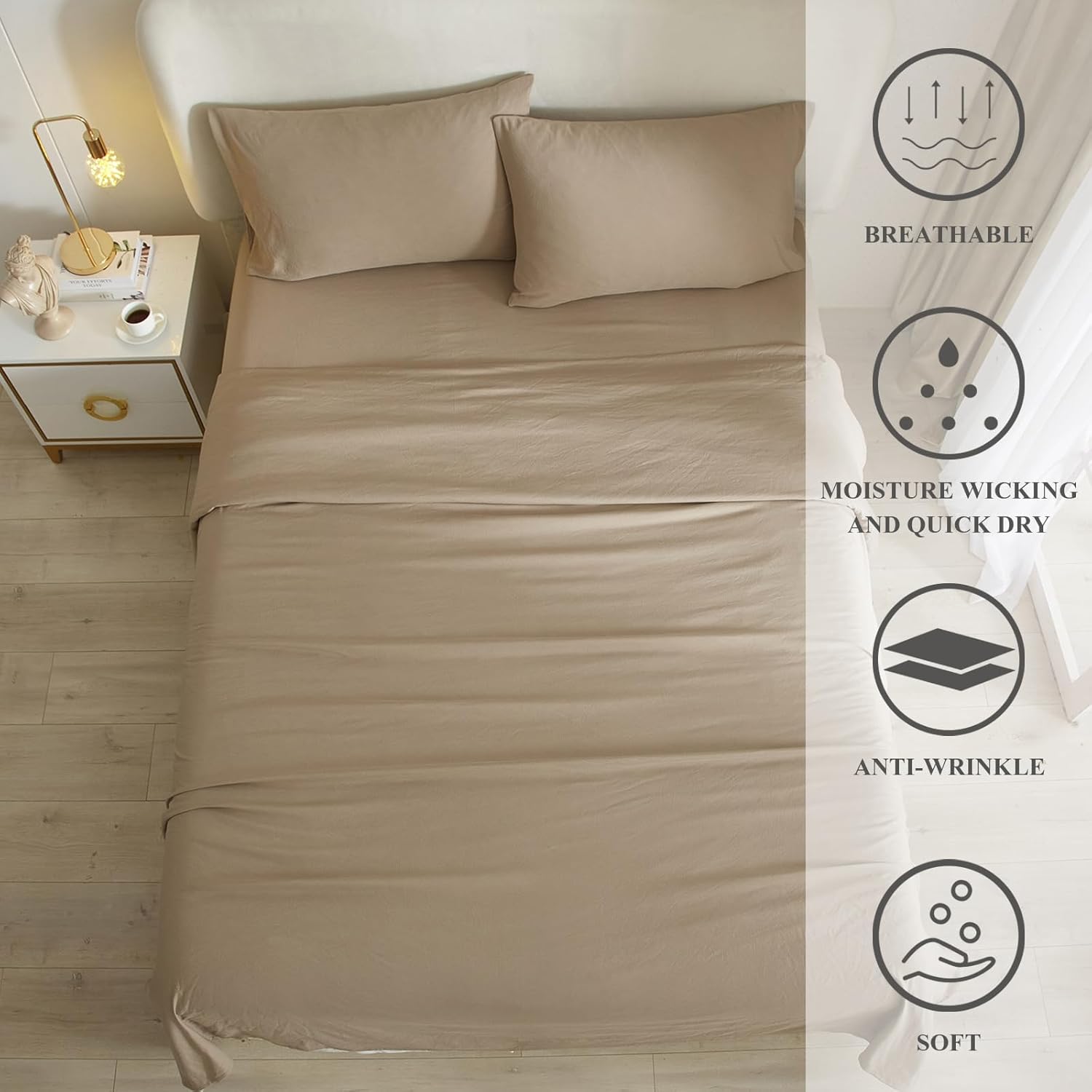 HighBuy Khaki Twin XL 3 Piece Sheet Set