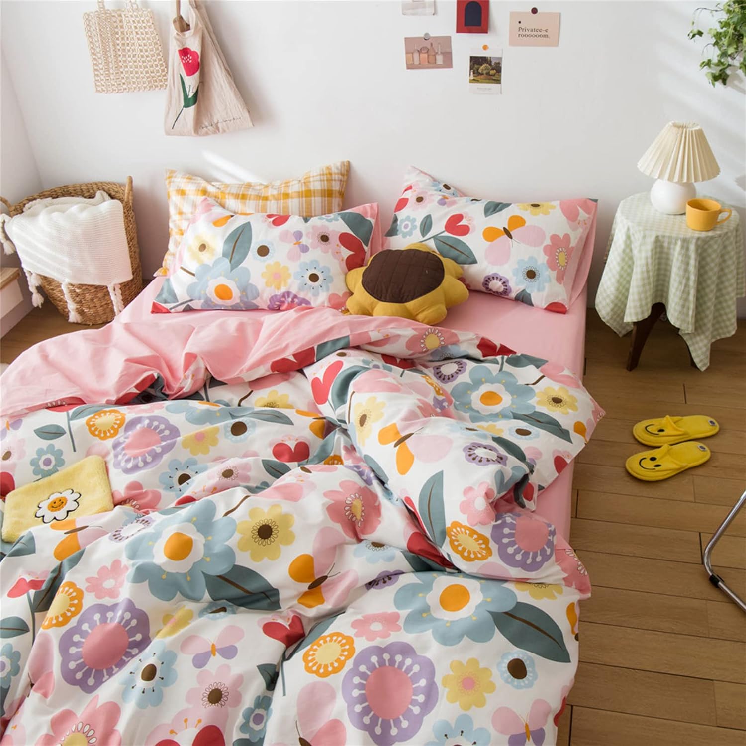 HighBuy Kids Girl Floral Duvet Cover Set Pink 3 pcs
