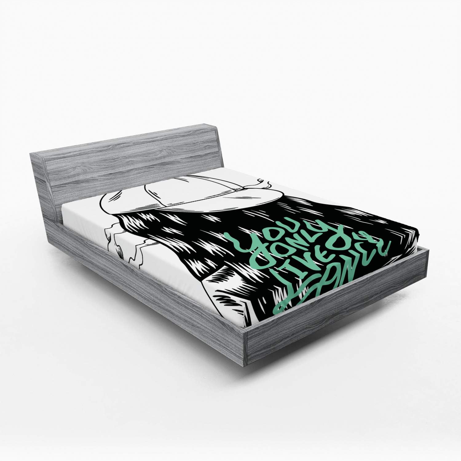 Ambesonne YOLO Fitted Sheet Sea Green White