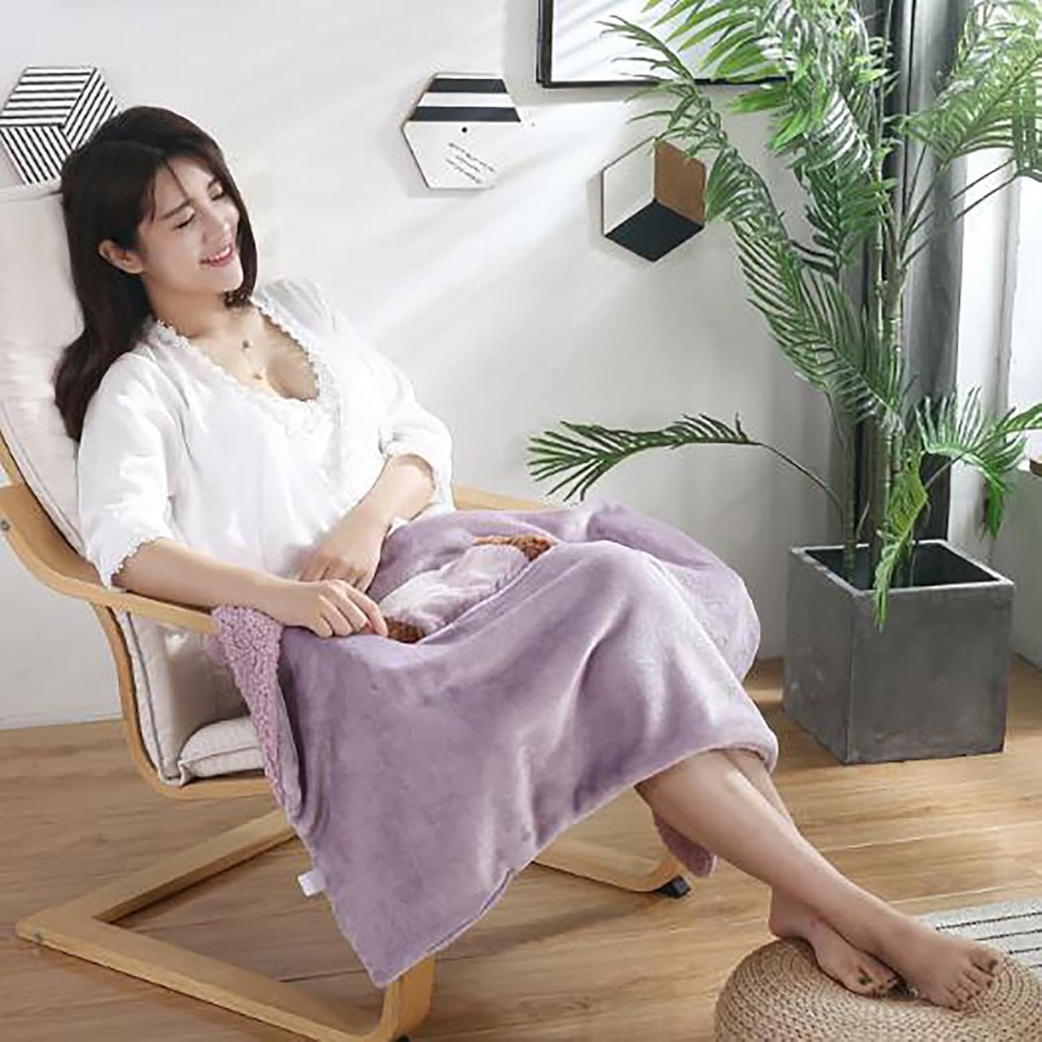 Electric Heated Throw Blanket with Pocket - Purple