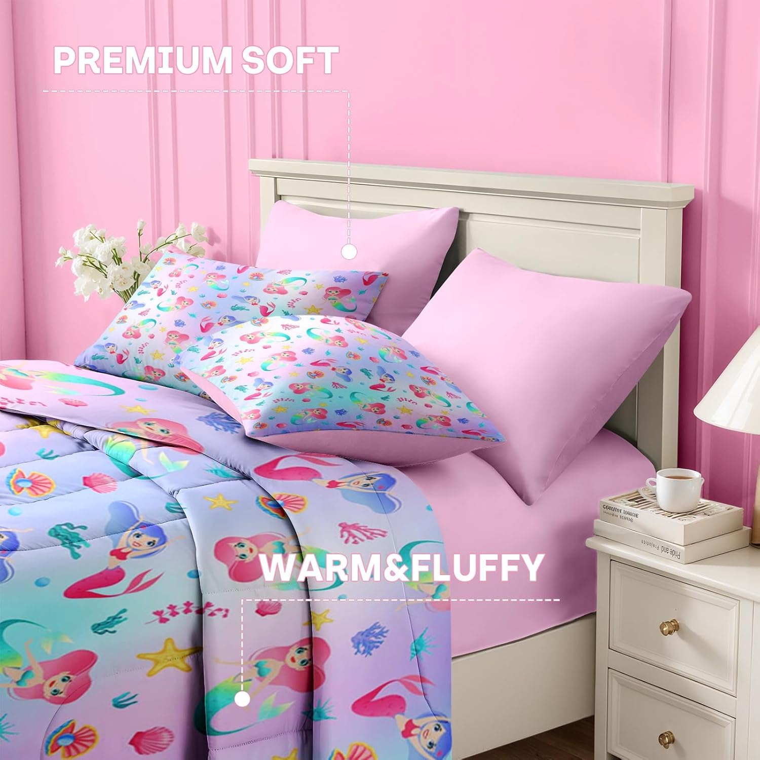 Nesker 5 Pcs Mermaid Comforter Set Twin Size